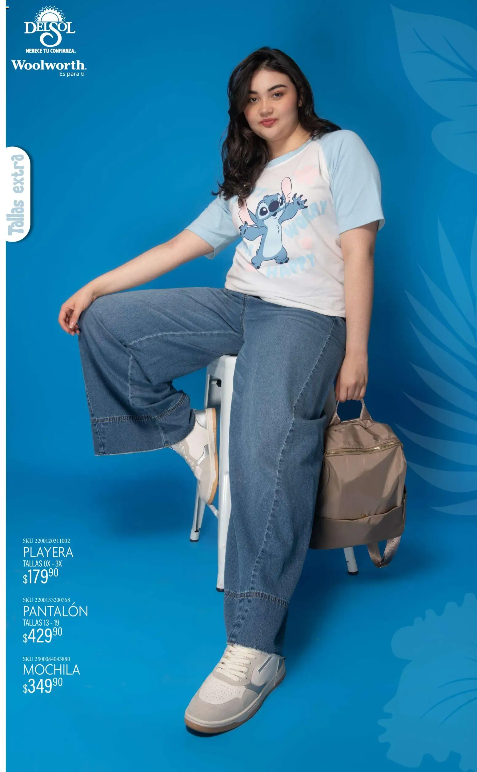 Nuevas ofertas de Del Sol y Woolworth catálogo Luce tus Vacaciones con Stitch válidas en toda la República Mexicana desde el 19.03.2026. ¡Encuentra las mejores ofertas en Del Sol y Woolworth catálogo Luce tus Vacaciones con Stitch! | Página: 3 | Productos: Mochila, Playera