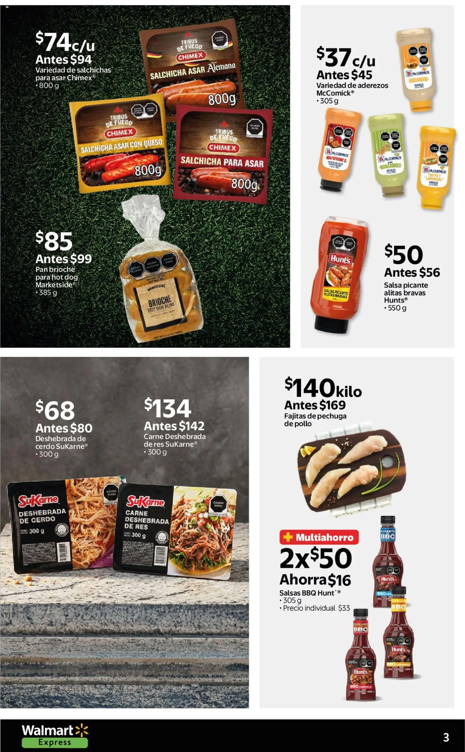 Nuevas ofertas de Walmart Express válidas en toda la República Mexicana desde el 23.01.2026. ¡Encuentra las mejores ofertas en Walmart Express folleto Ofertas! | Página: 3 | Productos: Salchicha, Queso, Pan, Res