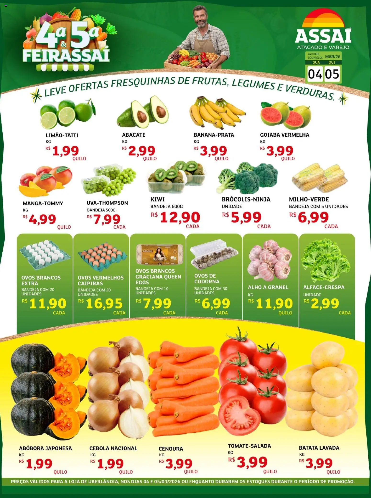Assaí Atacadista Folheto - válido de 04.03.2026 | Página: 1 | Produtos: Goiaba, Cebola, Ovos, Bandeja
