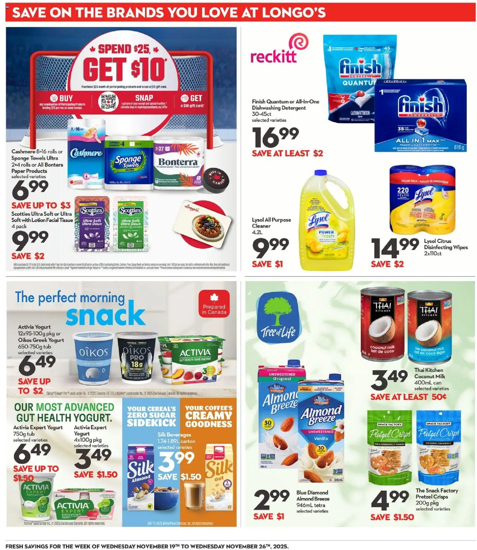Longo's flyer valid from 20.11.2025 | Page: 23 | Products: Sponge, Dishwashing detergent, Milk, Yogurt