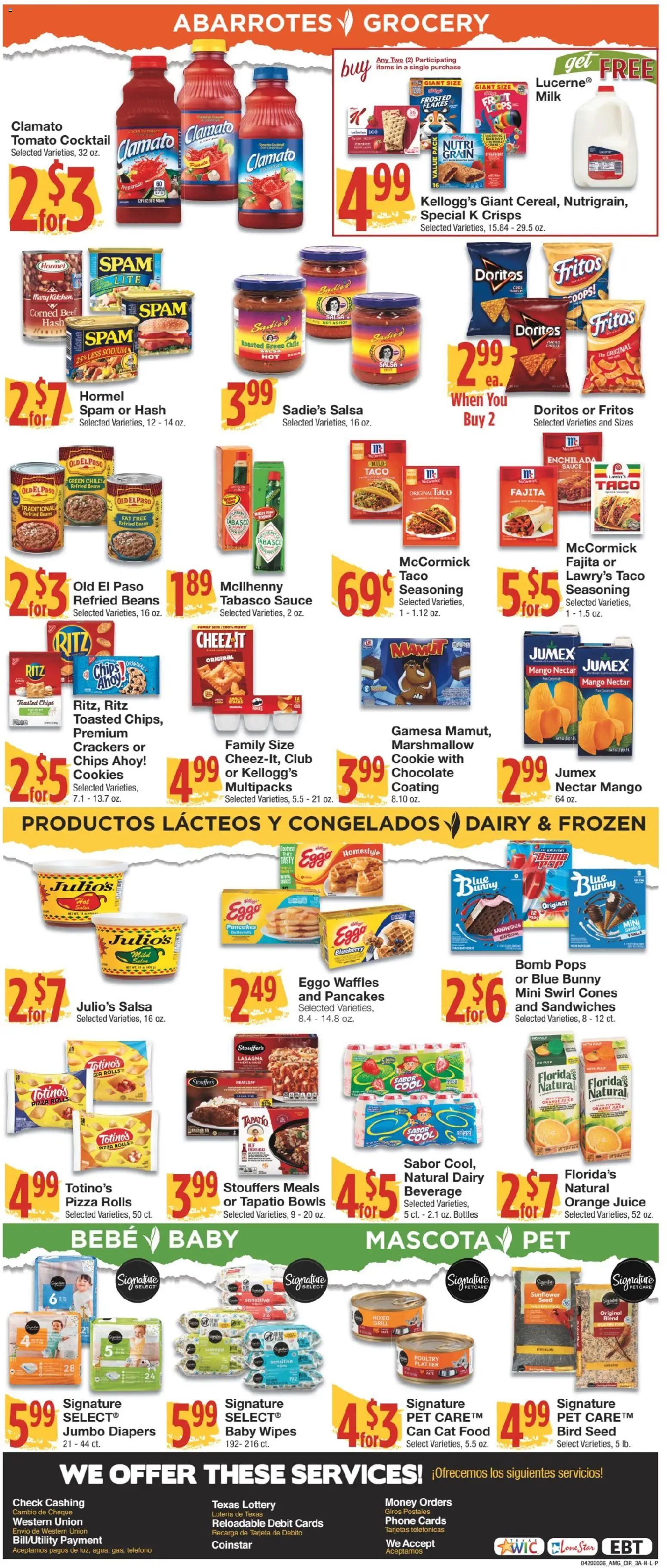 United Supermarkets Ad - valid from 28.04.2026 | Page: 3 | Products: Cheese, Juice, Sauce, Poultry