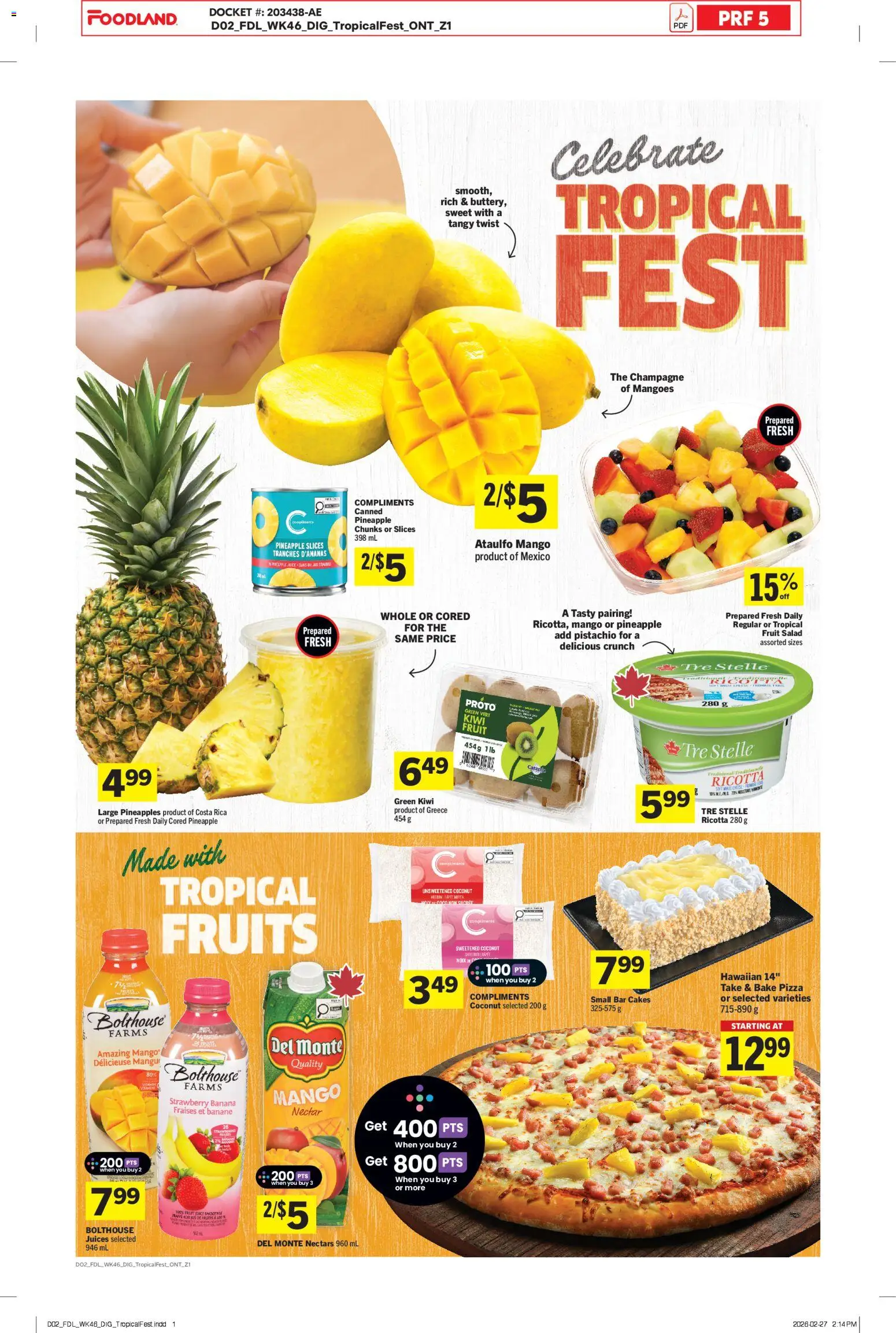 Foodland flyer valid from 12.03.2026 | Page: 5 | Products: Pineapple, Kiwi, Pizza, Juice
