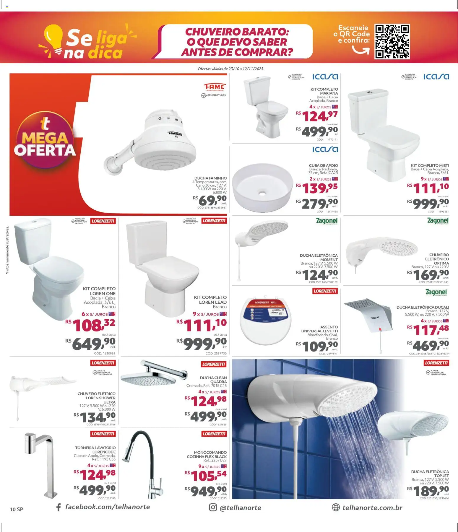 Telhanorte Folheto - válido de 23.10.2025 | Página: 10 | Produtos: Ducha eletrônica, Caixa, Lavatório, Cuba