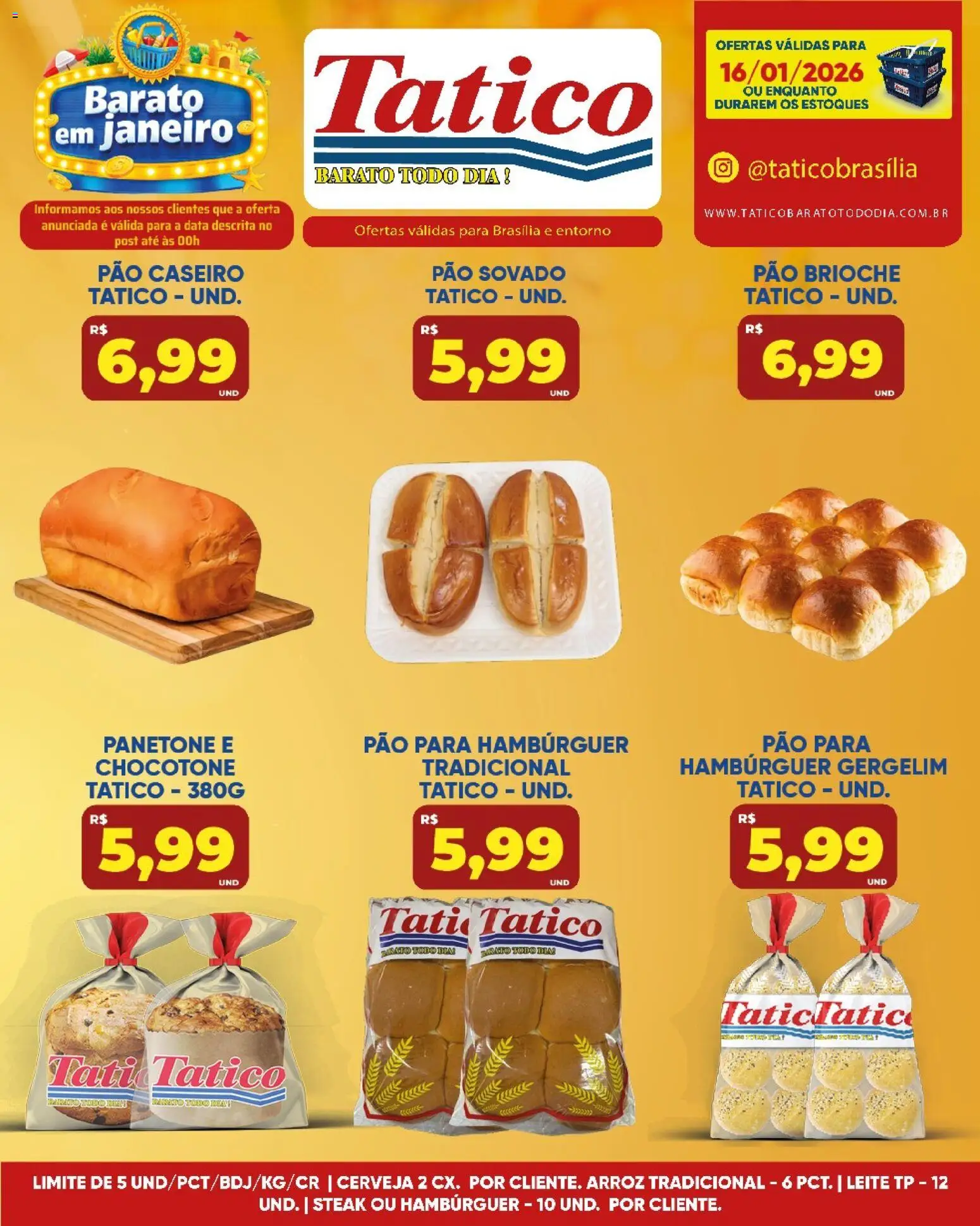 Tatico Folheto - válido de 16.01.2026 | Página: 7 | Produtos: Leite, Arroz, Hambúrguer, Panetone