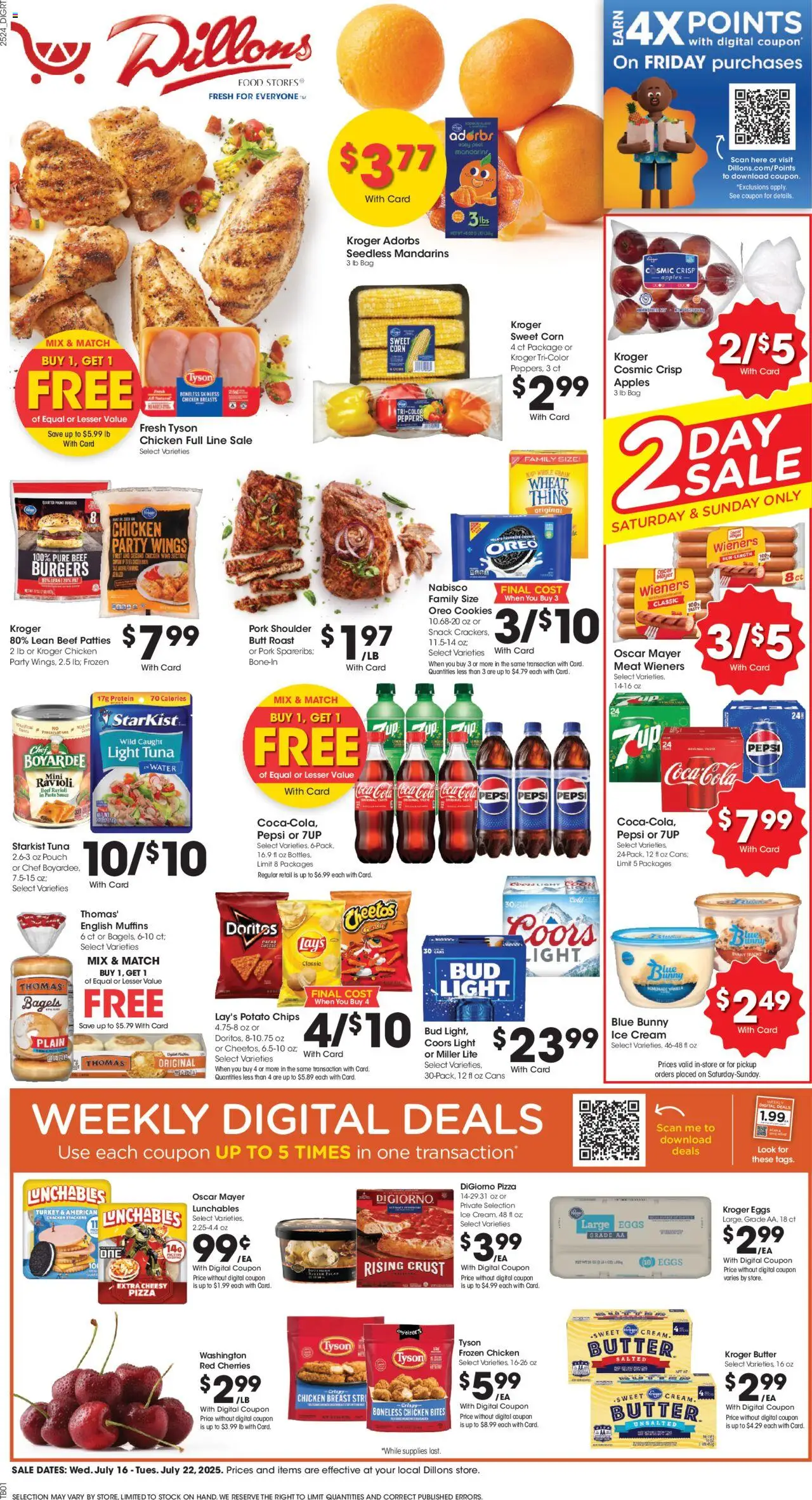 Dillons Weekly Ad - valid from 16.07.2025 | Page: 1 | Products: Pork, Pasta, Water, Sauce