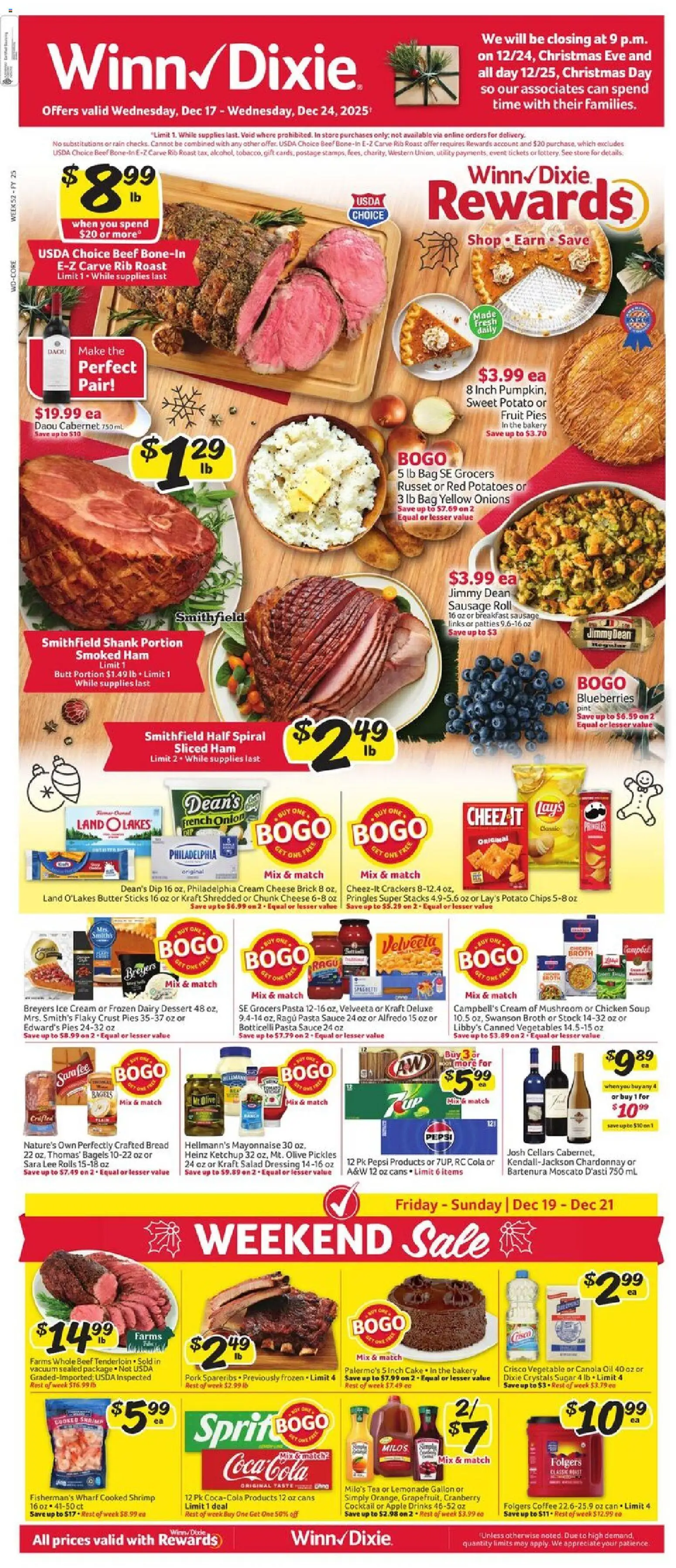 Winn Dixie Weekly Circular - FL - valid from 17.12.2025 | Page: 1 | Products: Tea, Ketchup, Potatoes, Bag