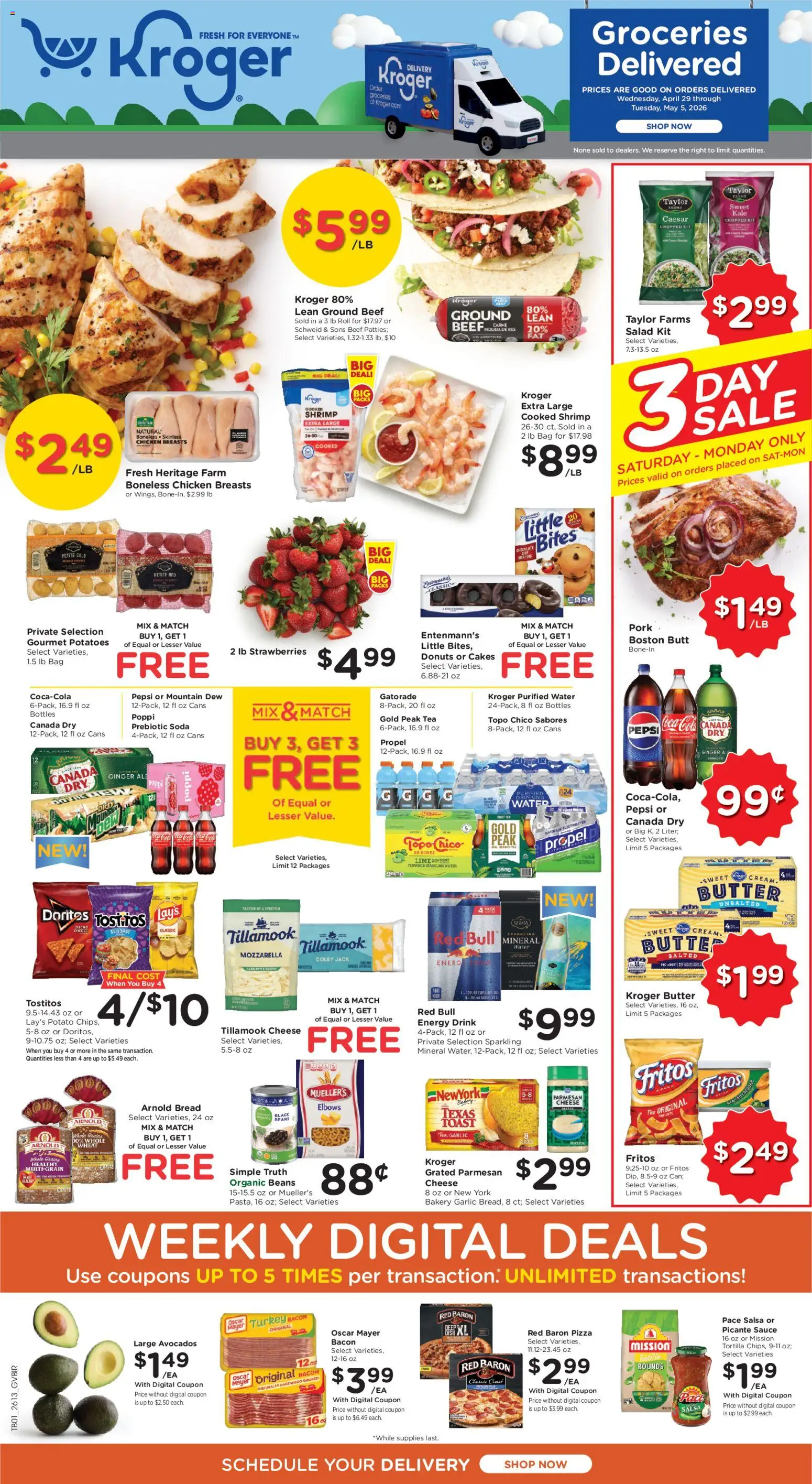 Kroger Ad - valid from 29.04.2026 | Page: 1 | Products: Butter, Cheese, Tea, Sauce