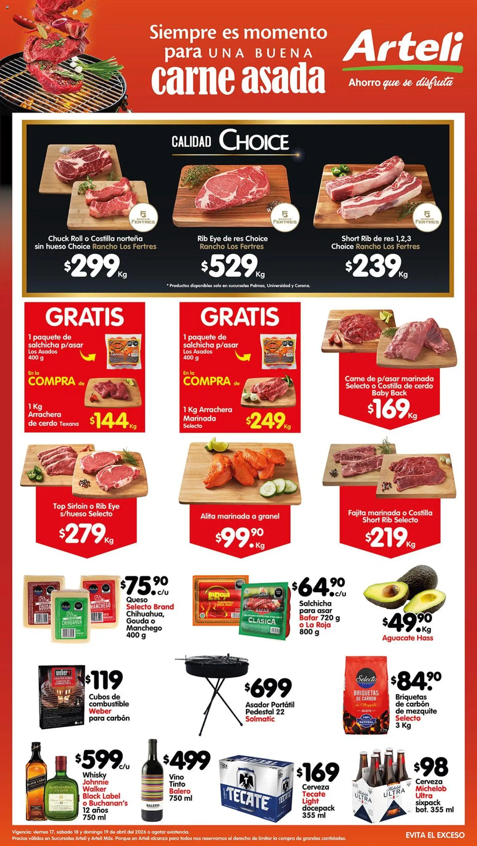 Nuevas ofertas de Arteli válidas en toda la República Mexicana desde el 17.04.2026. ¡Encuentra las mejores ofertas en Arteli folleto Carnes & Cortes! | Página: 1 | Productos: Cerveza, Top, Short, Whisky