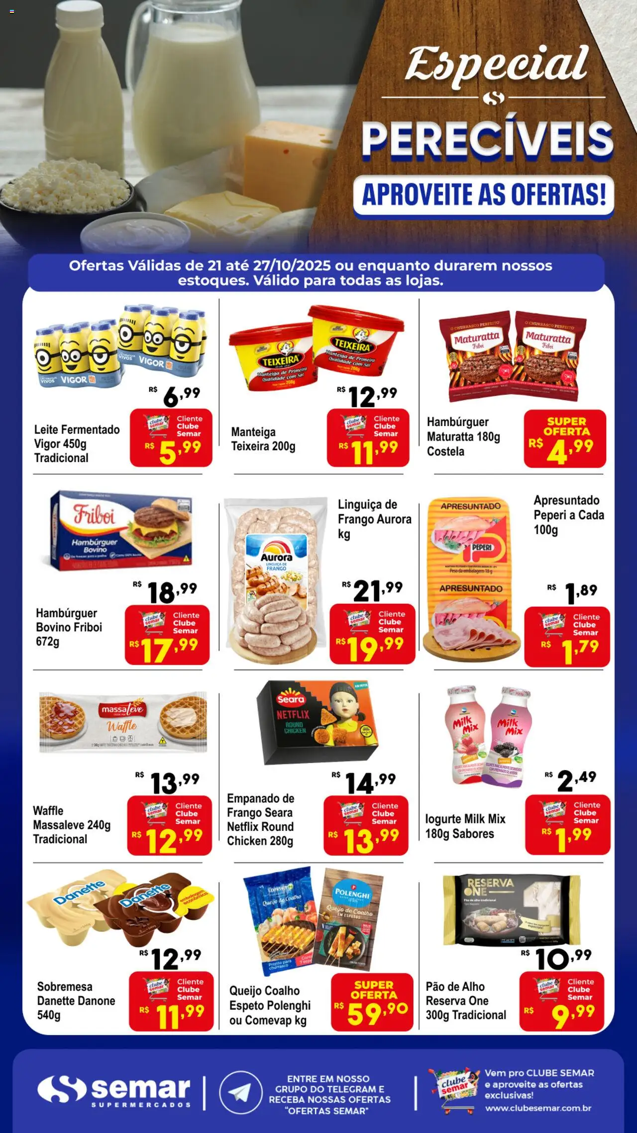 Semar Supermercado Folheto - válido de 21.10.2025 | Página: 1 | Produtos: Linguiça, Pão, Hambúrguer, Sal