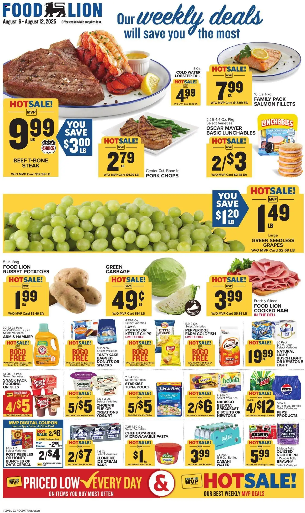 Food Lion Weekly - VA - valid from 06.08.2025 | Page: 1 | Products: Yogurt, Pasta, Potatoes, Water
