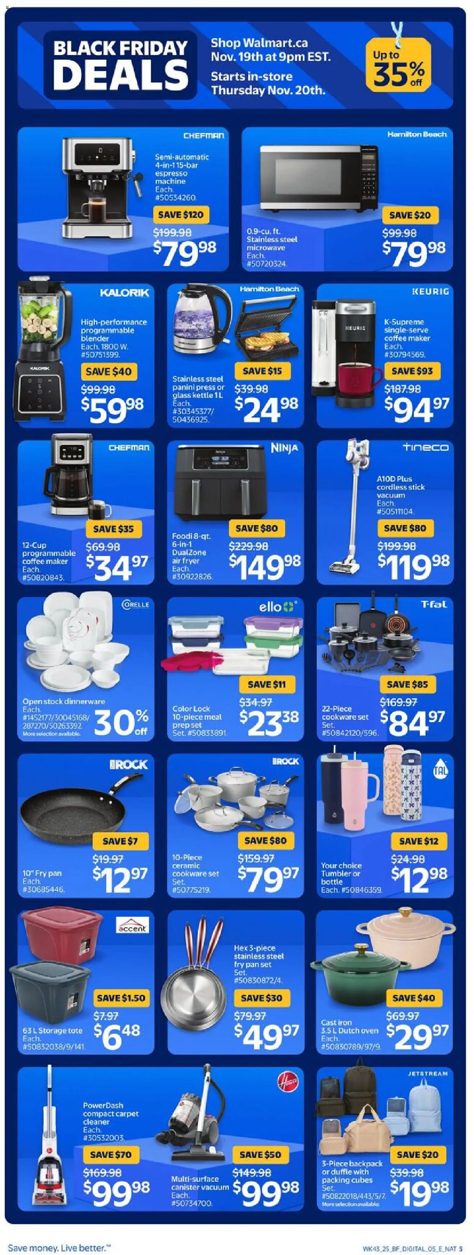 Walmart flyer valid from 20.11.2025 | Page: 19 | Products: Backpack, Oven, Coffee maker, Coffee