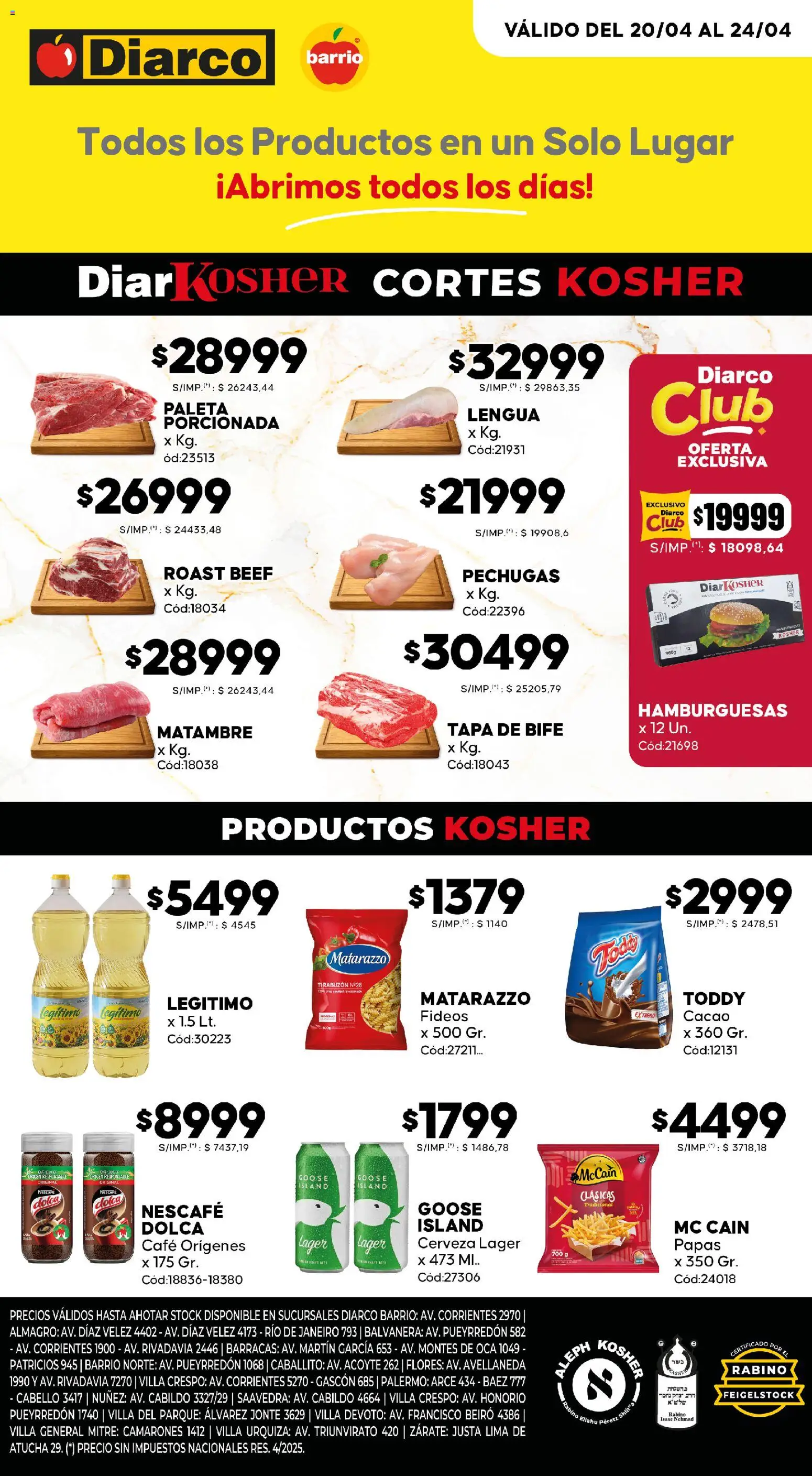 Diarco - Ofertas Kosher │ válido desde el 20.04.2026 | Página: 1 | Productos: Lima, General, Café, Cerveza