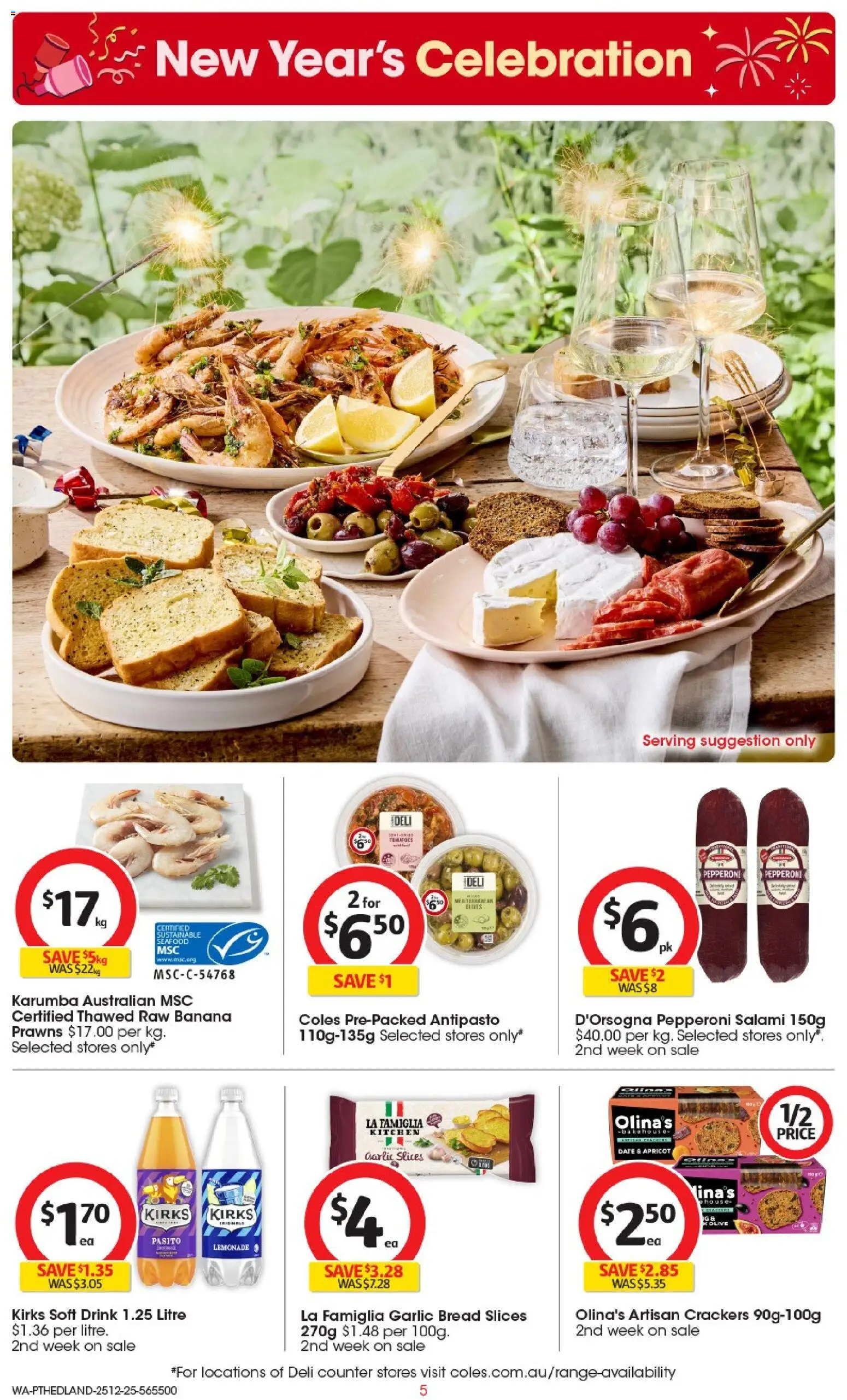 Coles catalogue - valid from 25.12.2025 | Page: 6 | Products: Salami, Prawns, Seafood, Date