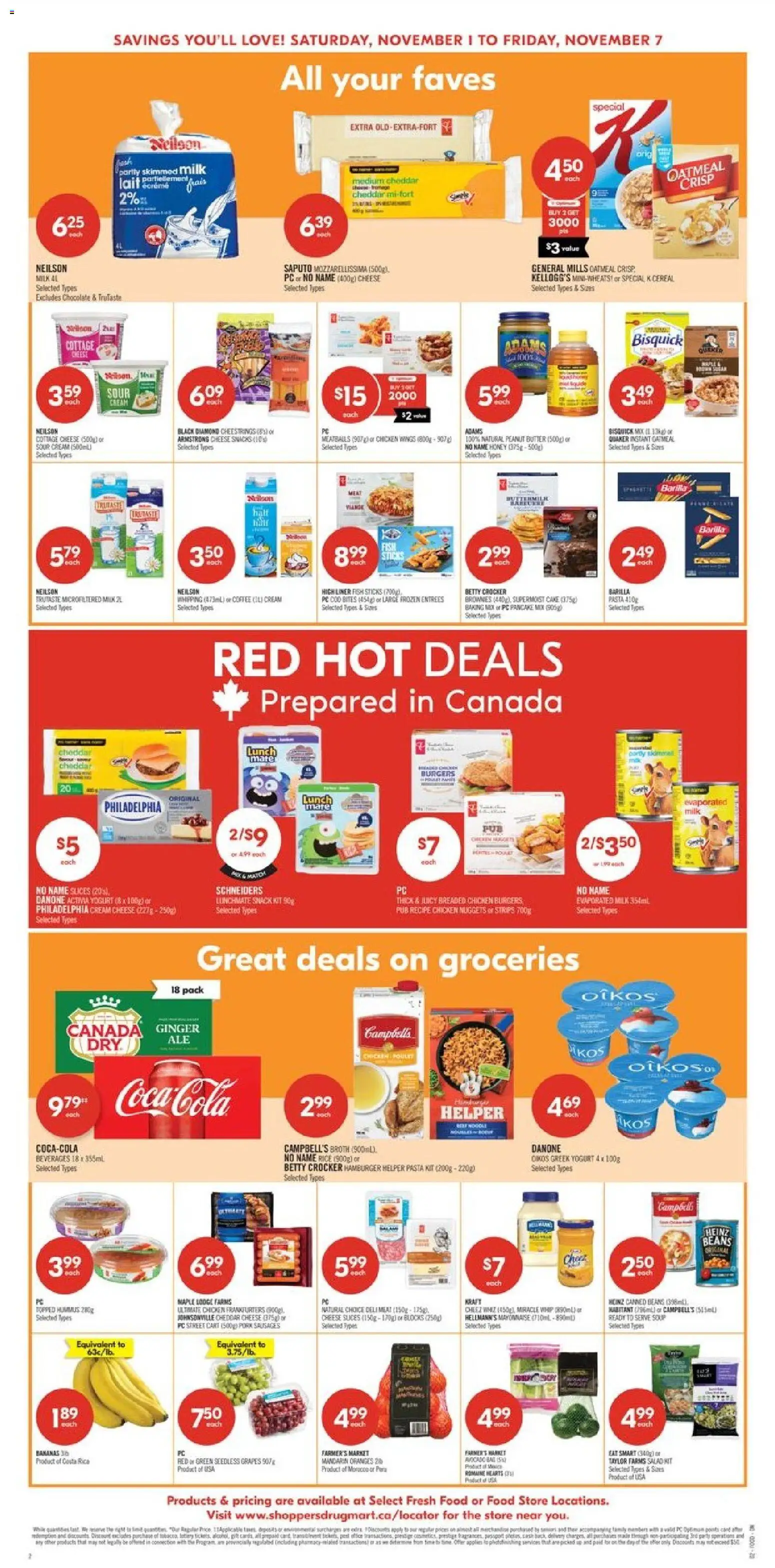 Shoppers flyer valid from 01.11.2025 | Page: 5 | Products: Sour cream, Chicken wings, Milk, Yogurt