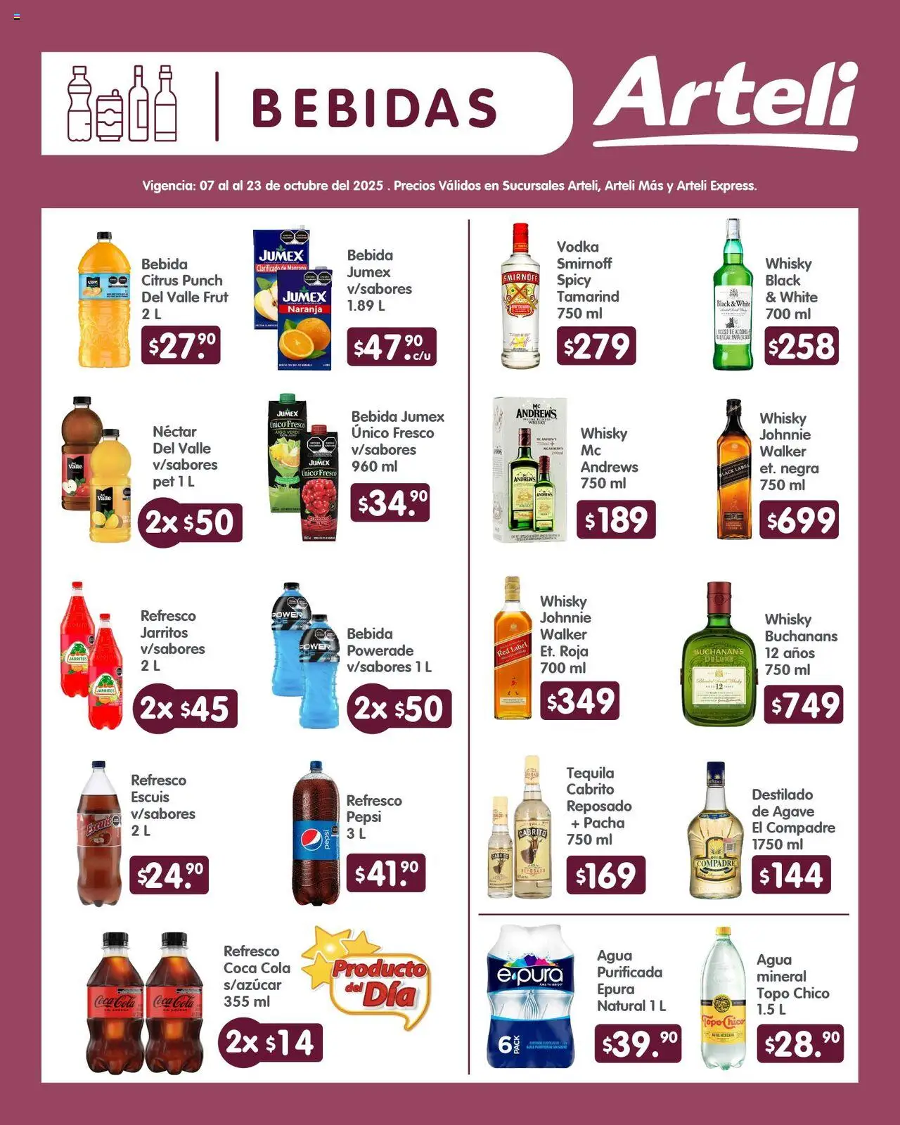 Nuevas ofertas de Arteli válidas en toda la República Mexicana desde el 07.10.2025. ¡Encuentra las mejores ofertas en Arteli - Folleto Quincenal! | Página: 7 | Productos: Refresco, Manzana, Agua, Vodka