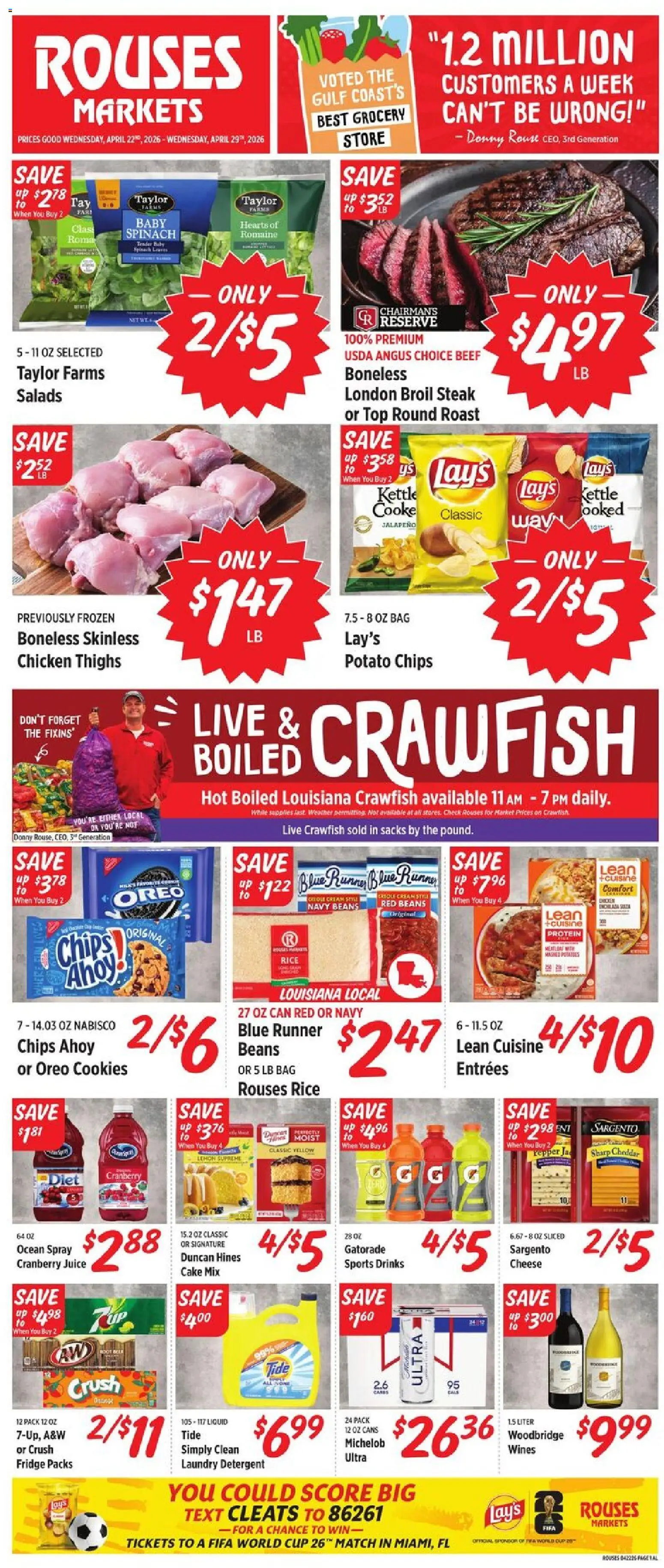 Rouses Weekly Ad - AL - valid from 22.04.2026 | Page: 1 | Products: Romaine, Cheese, Juice, Rice