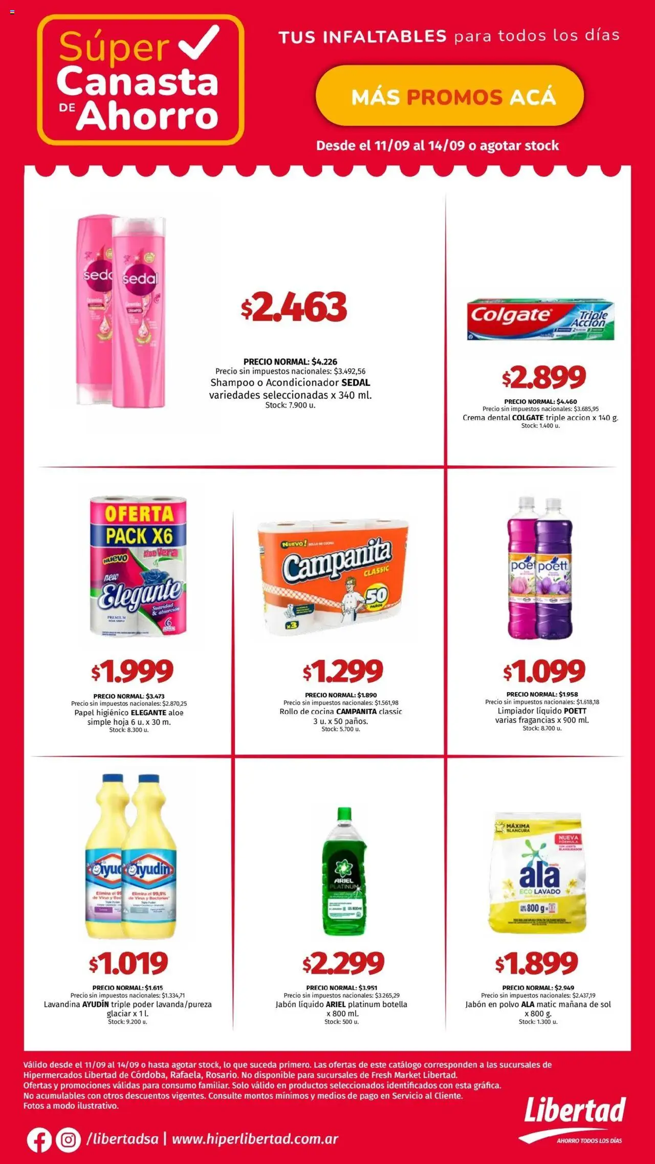 Hipermercado Libertad - Canasta - CENTRO │ válido desde el 11.09.2025 | Página: 4 | Productos: Polvo, Shampoo, Acondicionador, Limpiador