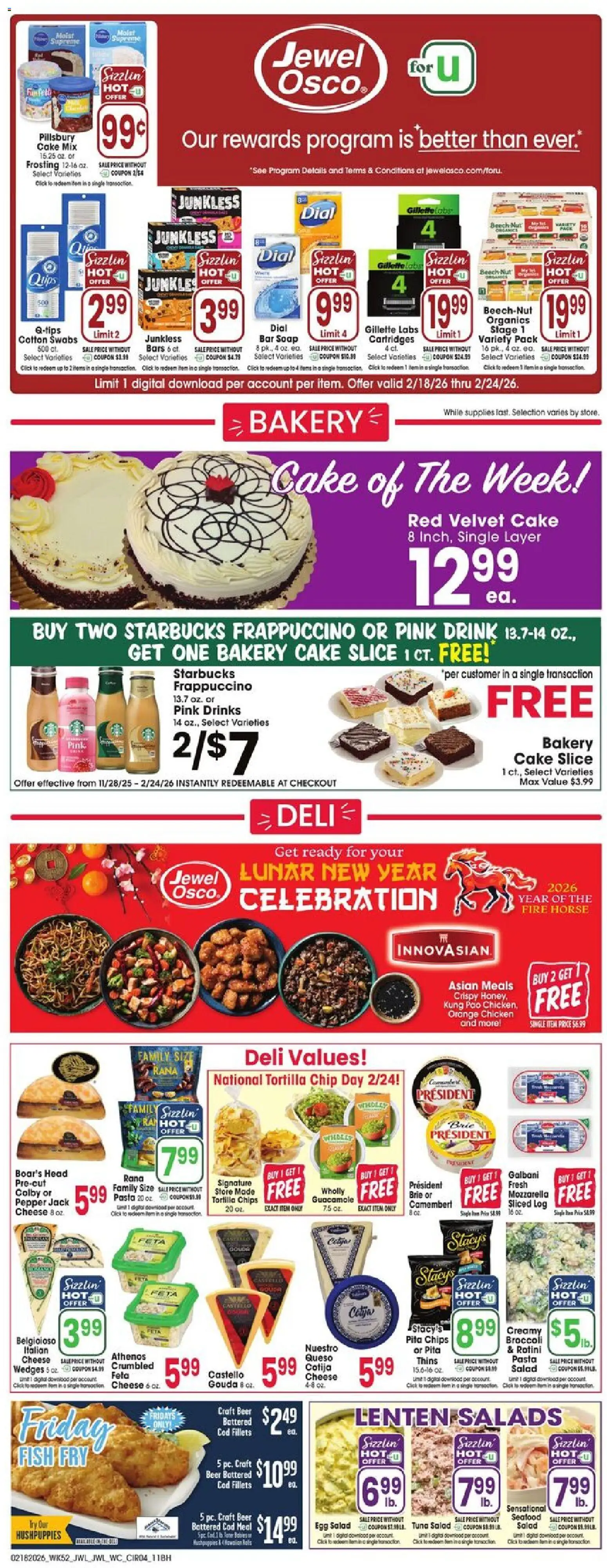 Jewel Osco Weekly Ad - IN - valid from 18.02.2026 | Page: 4 | Products: Soap, Fish, Bar Soap, Salad