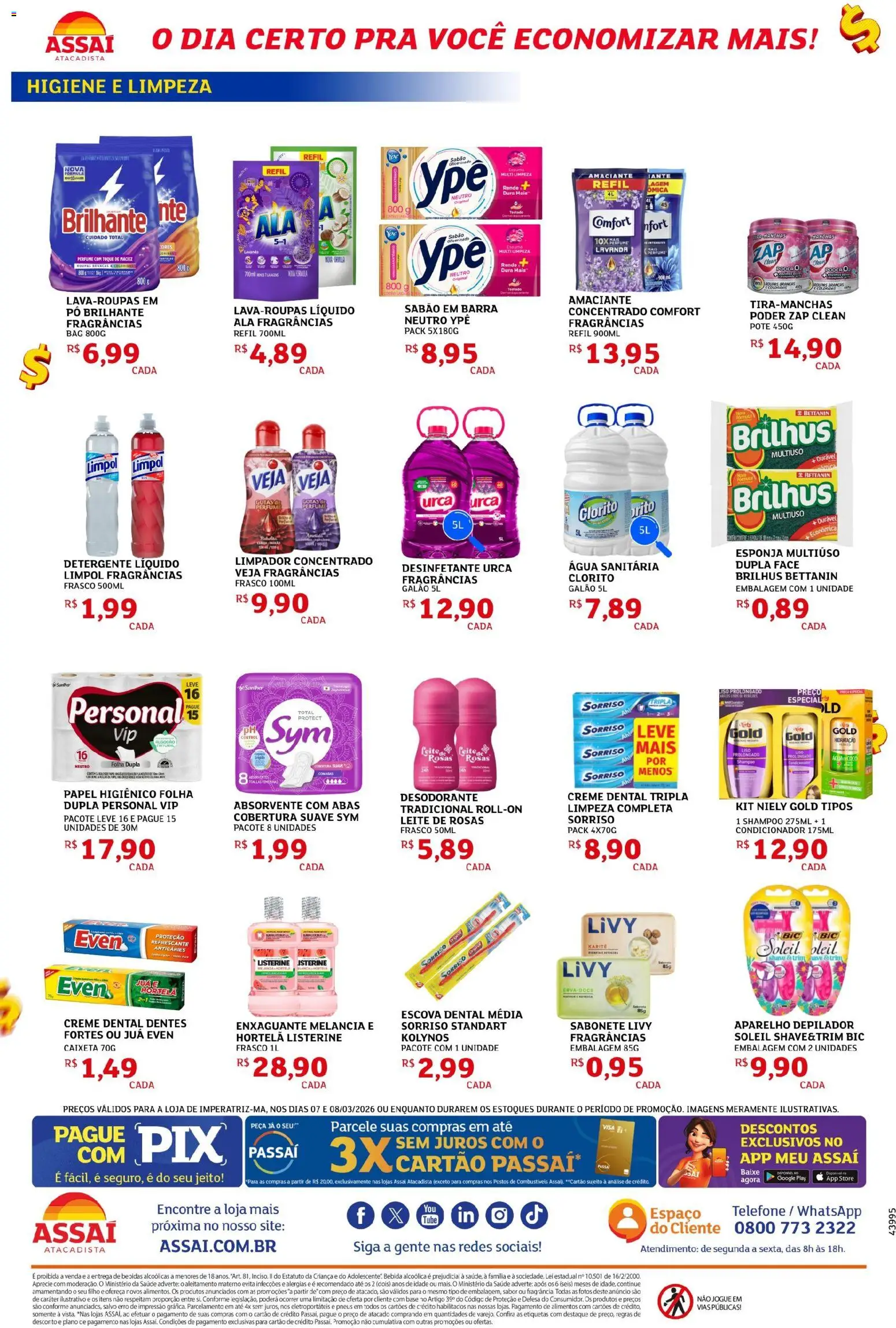 Assaí Atacadista Folheto - válido de 07.03.2026 | Página: 4 | Produtos: Melancia, Hortelã, Esponja, Absorvente