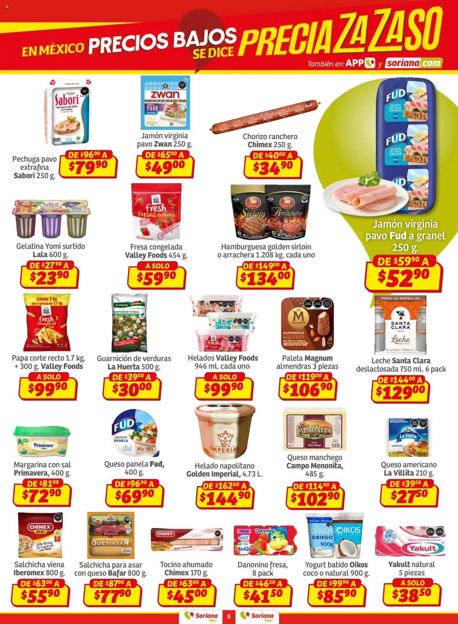 Nuevas ofertas de Soriana válidas en toda la República Mexicana desde el 15.01.2026. ¡Encuentra las mejores ofertas en Soriana - Preciazazaso Súper: Frontera Chia, Q. Roo! | Página: 5 | Productos: Fresa, Gelatina, Tocino, Queso