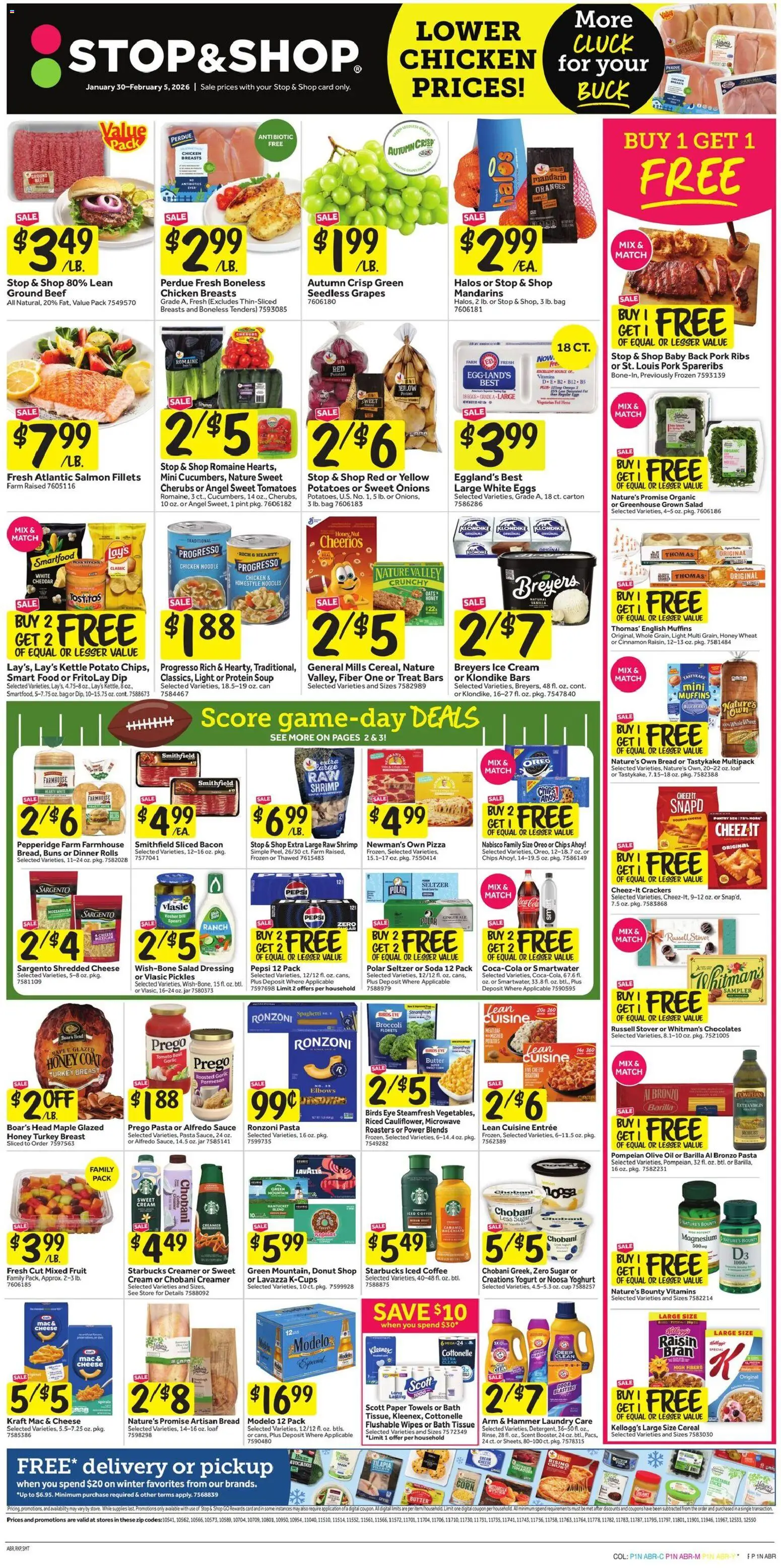 Stop & Shop Weekly Ad - valid from 30.01.2026 | Page: 1 | Products: Pizza, Oranges, Chips, Bag