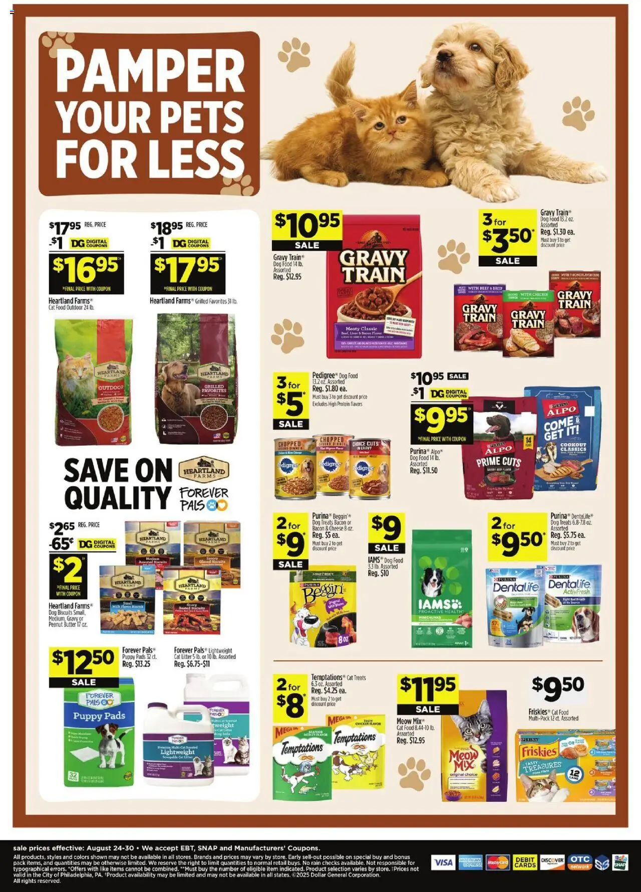 Dollar General Weekly Ad - TX - valid from 24.08.2025 | Page: 18 | Products: Dog Treats, Dog Food, Cat Food, Pads