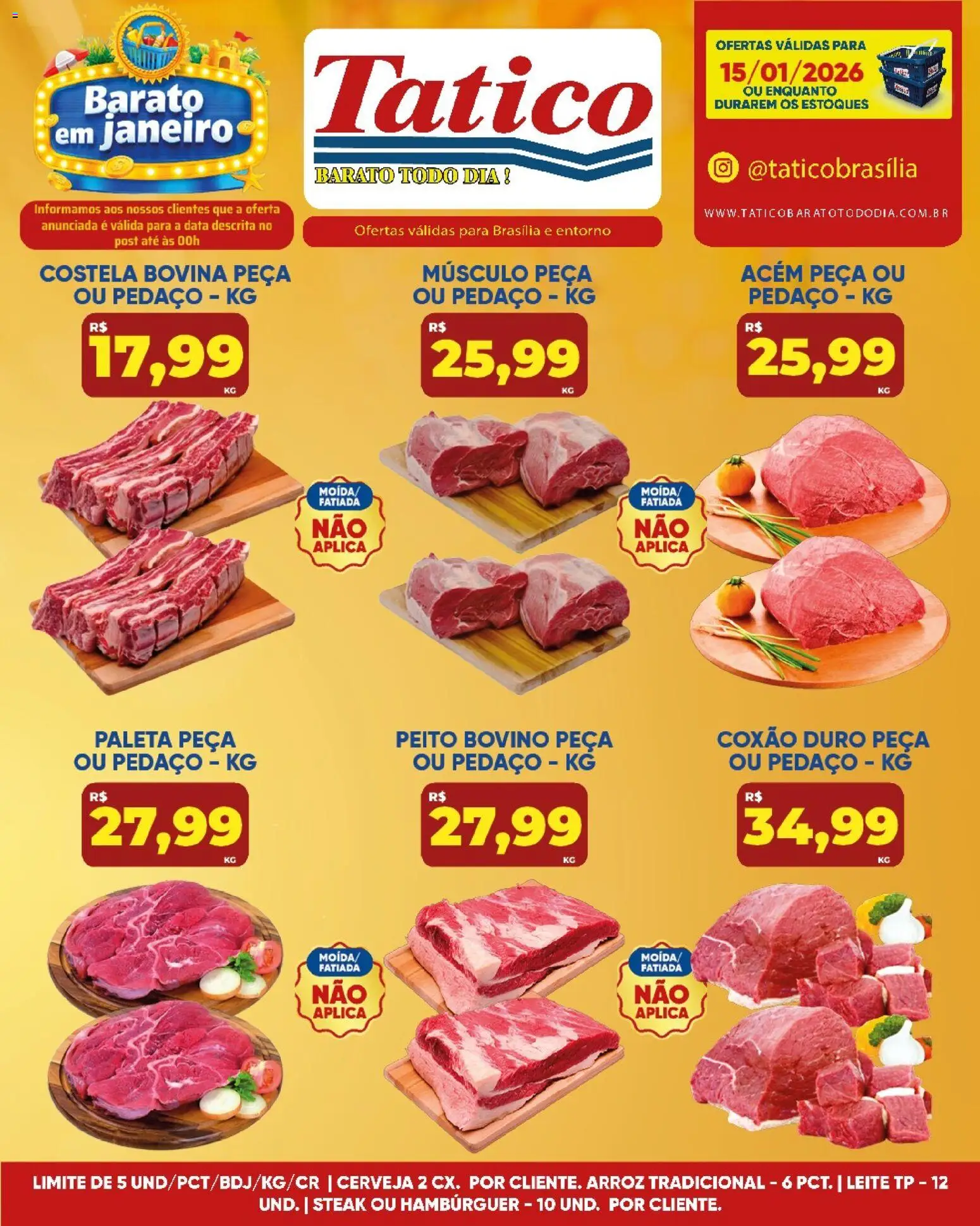 Tatico Folheto - válido de 16.01.2026 | Página: 26 | Produtos: Acém, Leite, Cerveja, Hambúrguer
