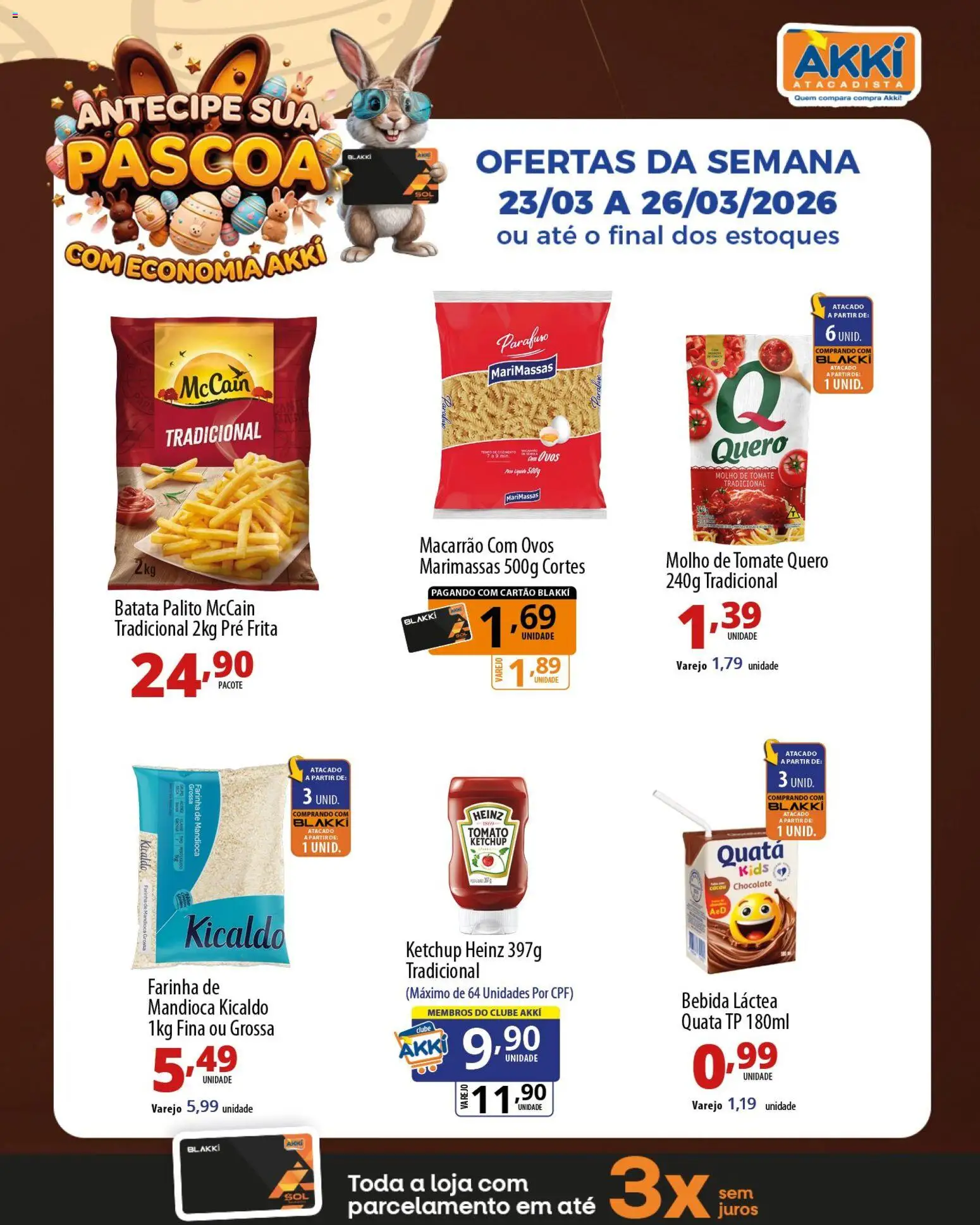 Akki Atacadista Folheto - válido de 23.03.2026 | Página: 3 | Produtos: Chocolate, Macarrão, Bebida, Batata