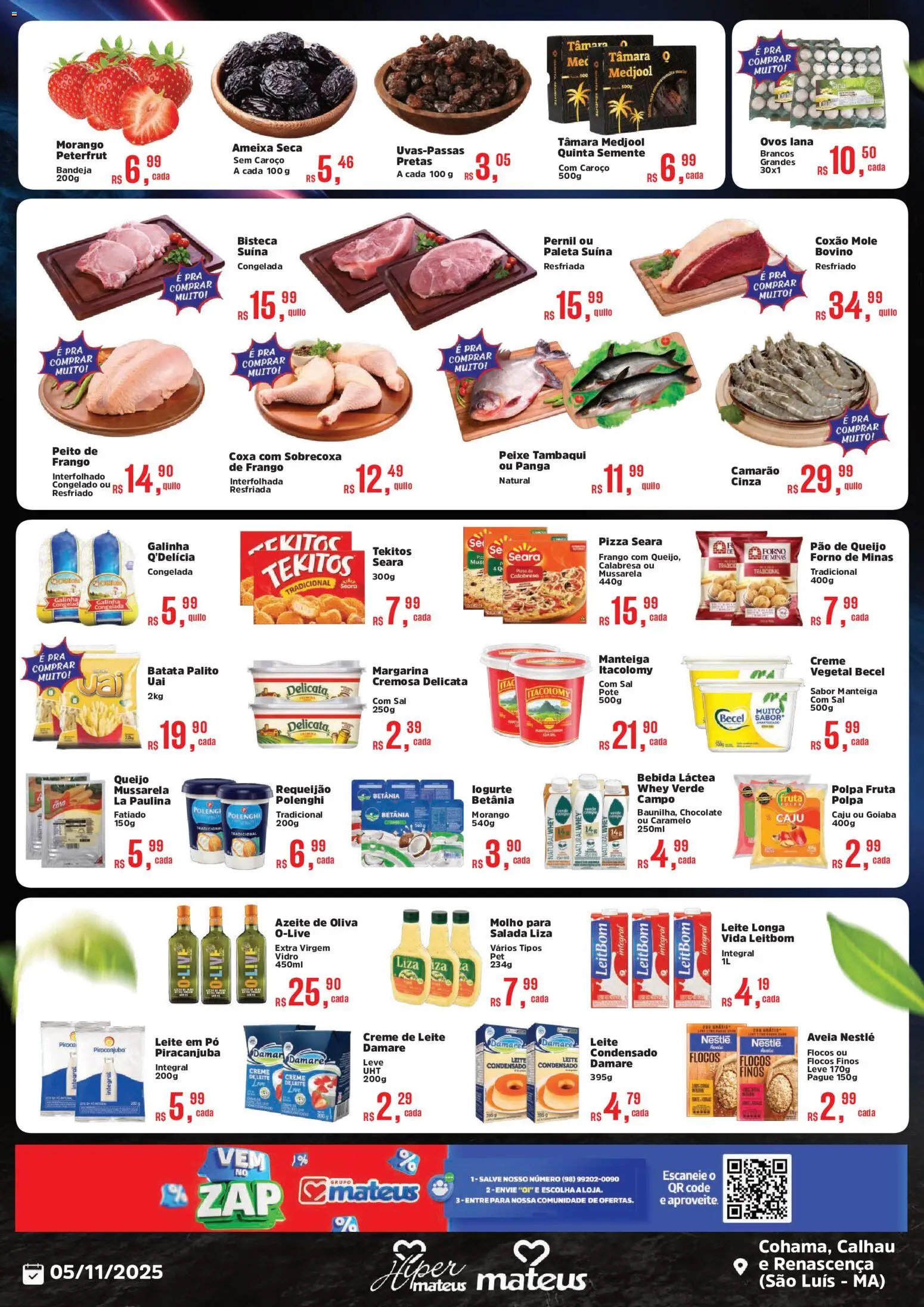 Mateus Folheto - válido de 05.11.2025 | Página: 2 | Produtos: Camarão, Sal, Leite em pó, Pão de queijo