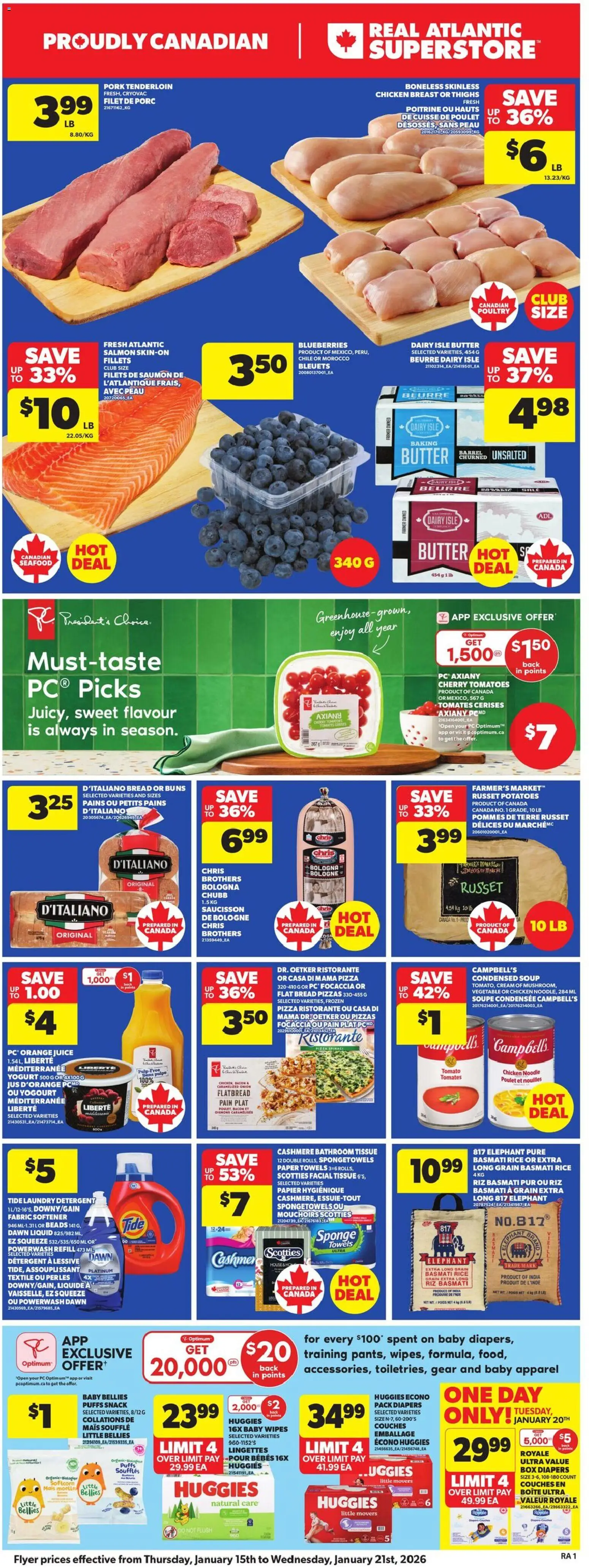 Atlantic Superstore flyer valid from 15.01.2026 | Page: 3 | Products: Cream, Potatoes, Bread, Chicken