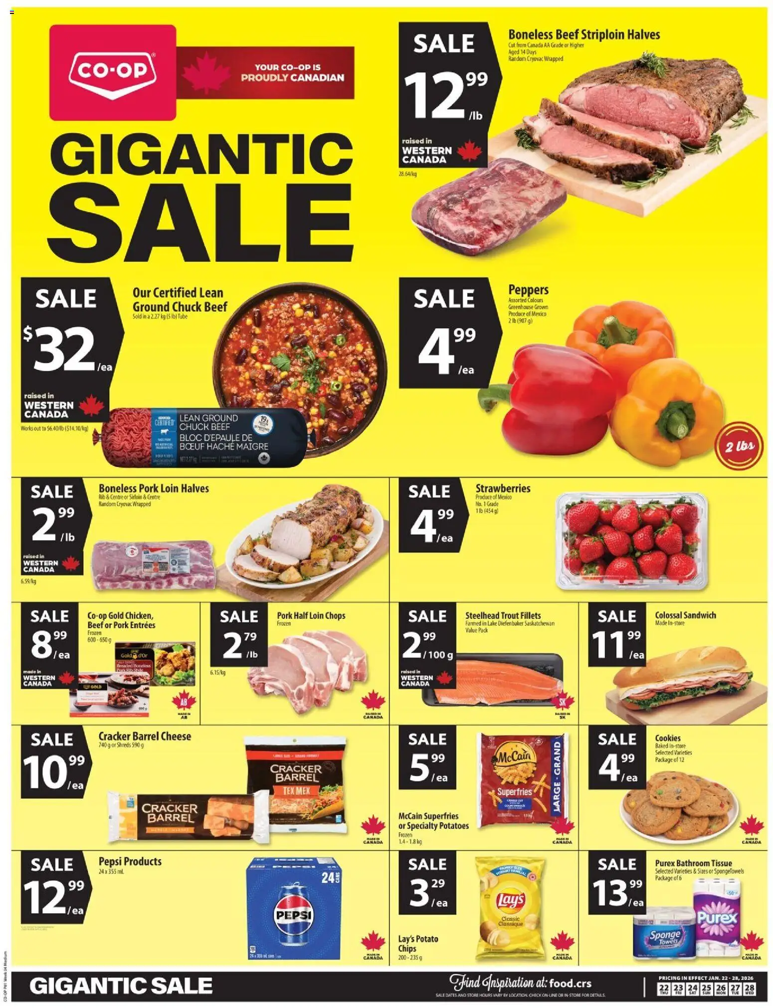 Co-op Food flyer valid from 22.01.2026 | Page: 1 | Products: Strawberries, Chips, Potatoes, Pork