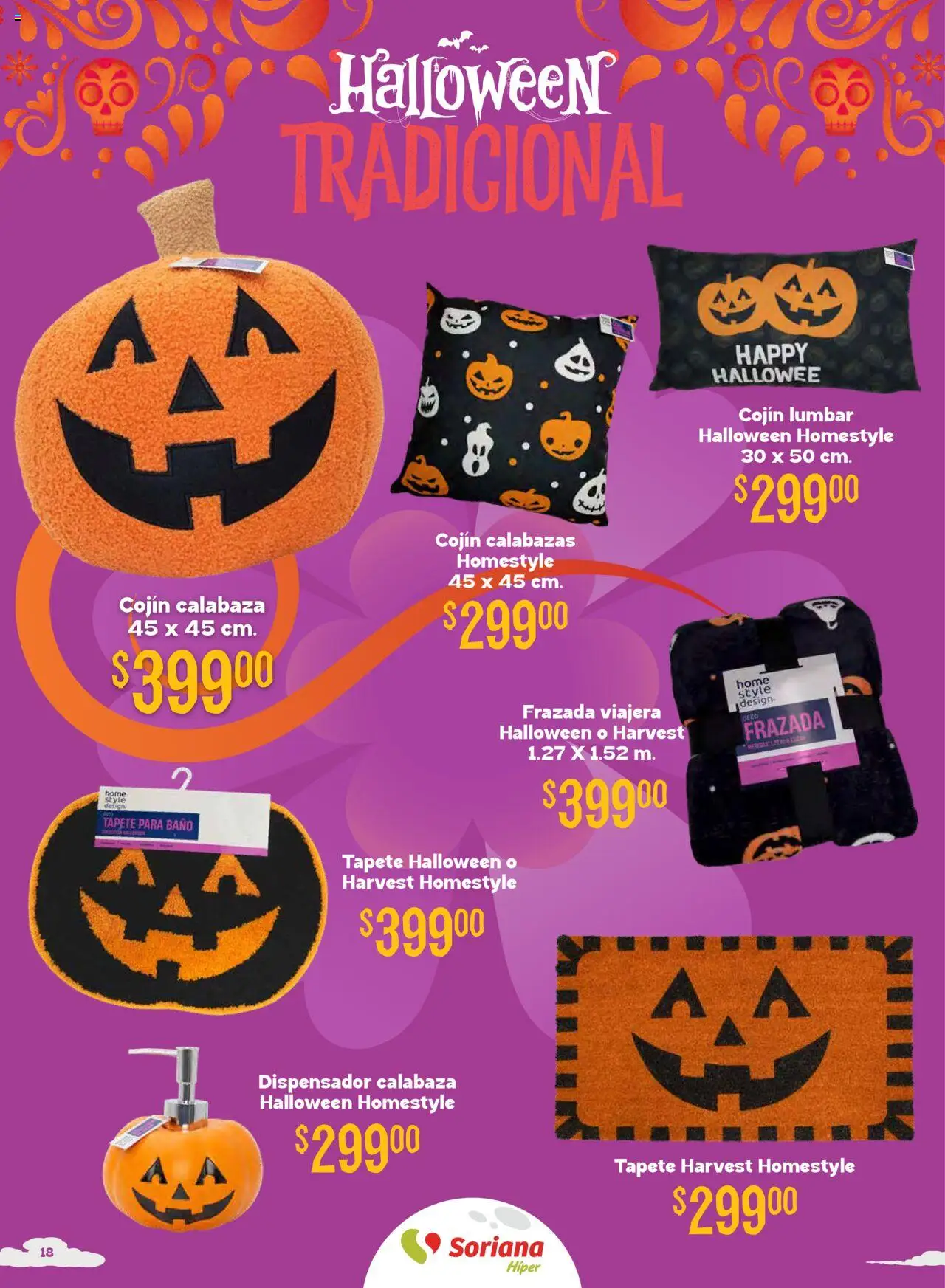 Nuevas ofertas de Soriana válidas en toda la República Mexicana desde el 16.10.2025. ¡Encuentra las mejores ofertas en Soriana - Halloween y Día de muertos Híper Nacional! | Página: 18 | Productos: Baño, Tapete