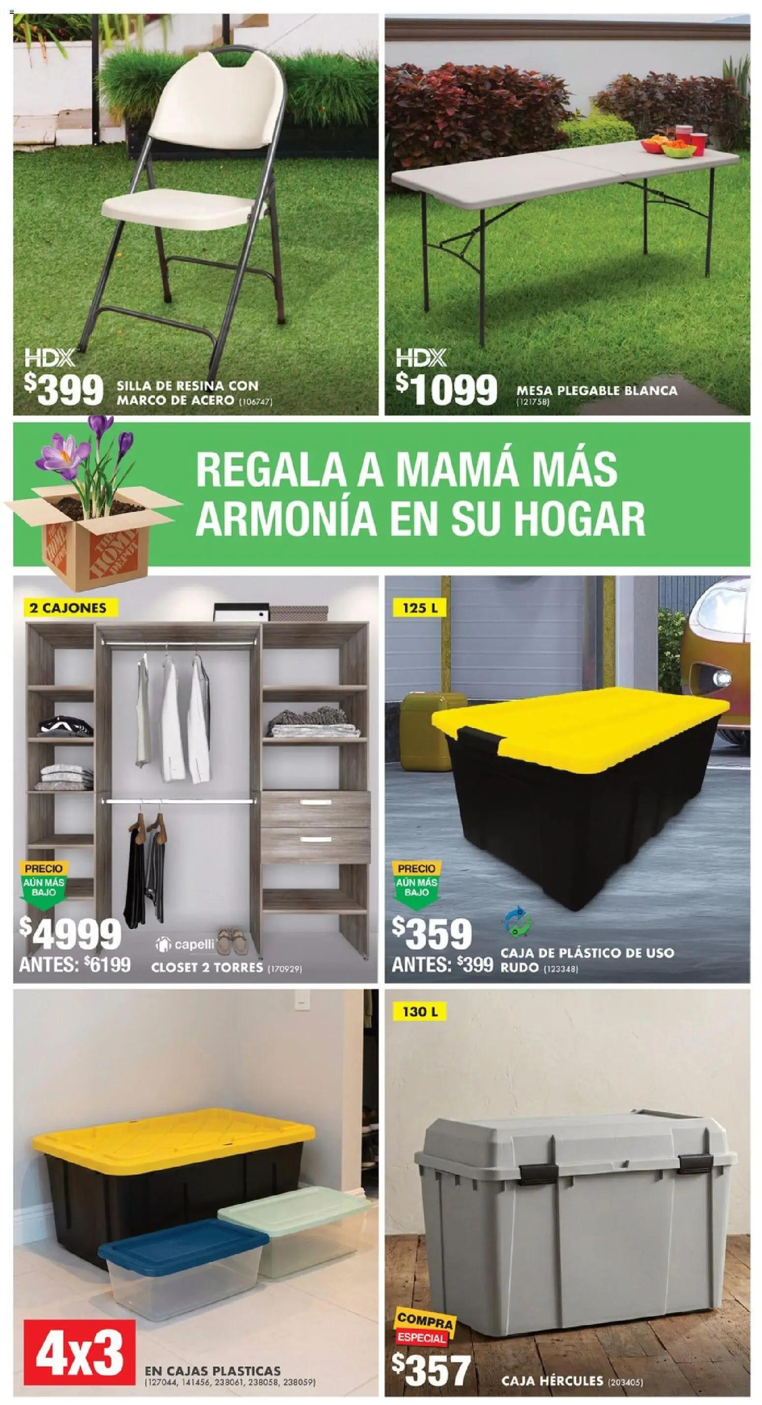Nuevas ofertas de Home Depot válidas en toda la República Mexicana desde el 16.04.2026. ¡Encuentra las mejores ofertas en Home Depot catálogo! | Página: 13 | Productos: Silla, Mesa, Caja