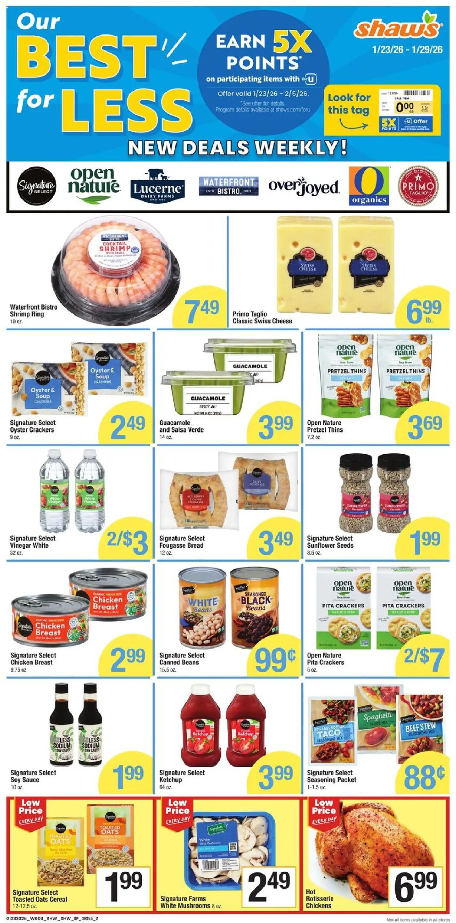 Shaw's Weekly Ad - valid from 23.01.2026 | Page: 5 | Products: Mushrooms, Cheese, Bread, Beef