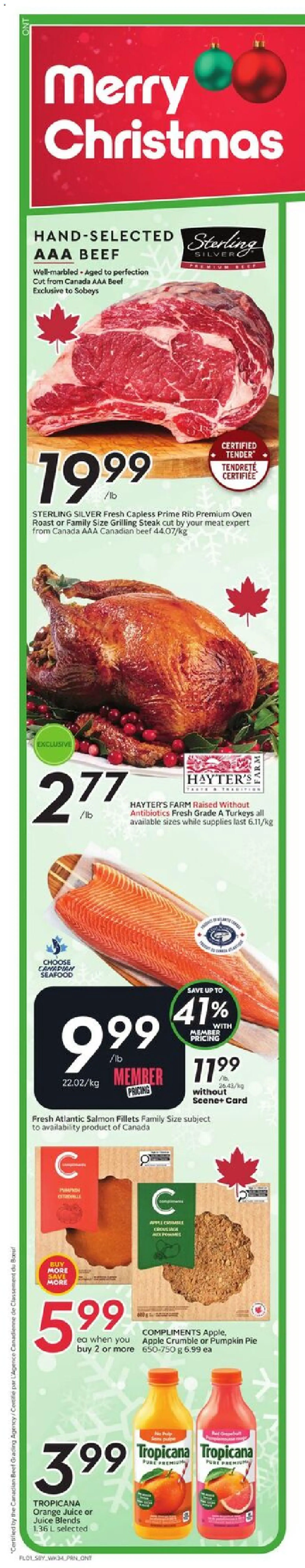 Sobeys flyer valid from 18.12.2025 | Page: 2 | Products: Beef, Oven, Pumpkin, Juice