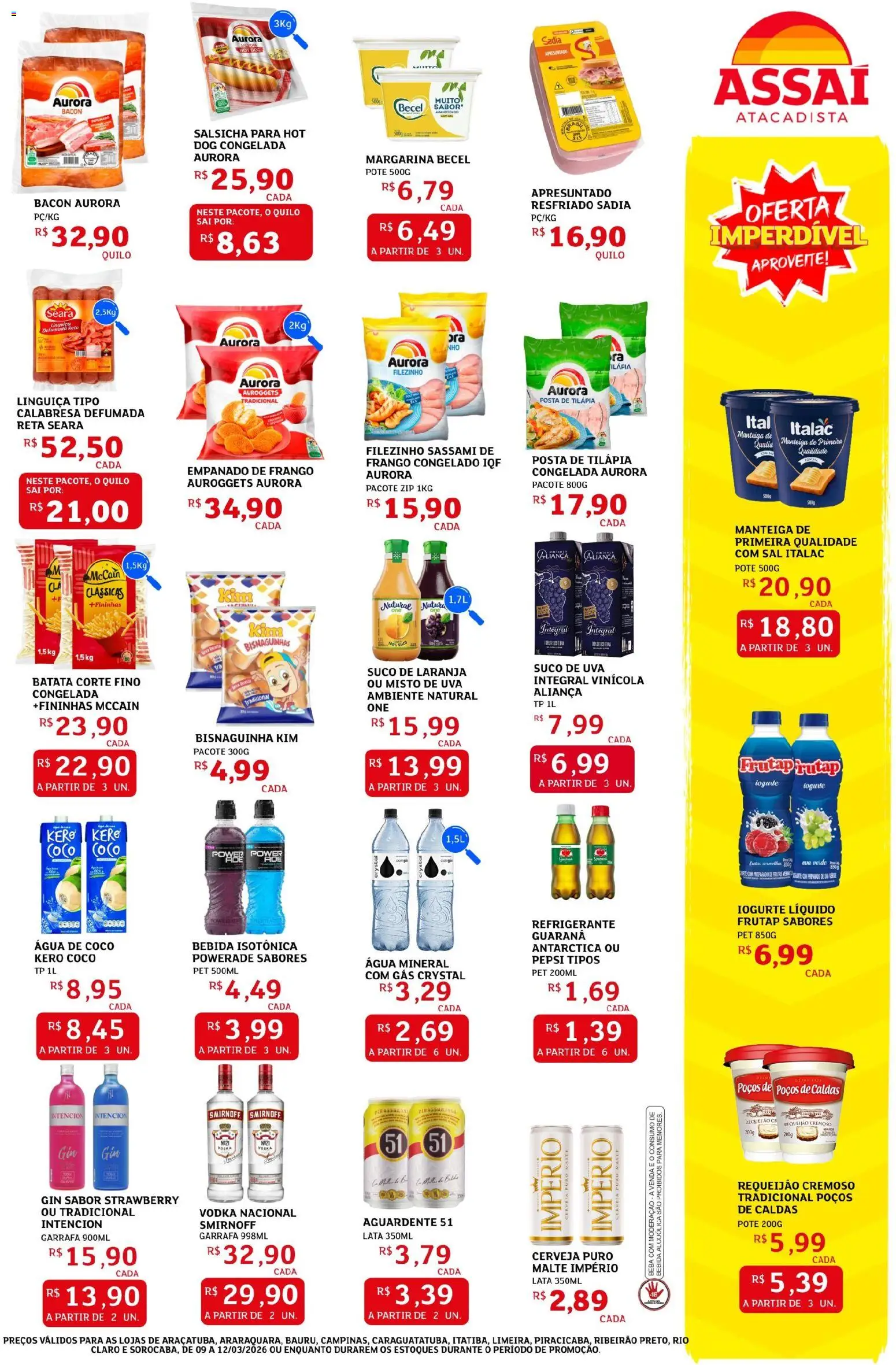 Assaí Atacadista Folheto - válido de 09.03.2026 | Página: 3 | Produtos: Cerveja, Gin, Refrigerante, Batata