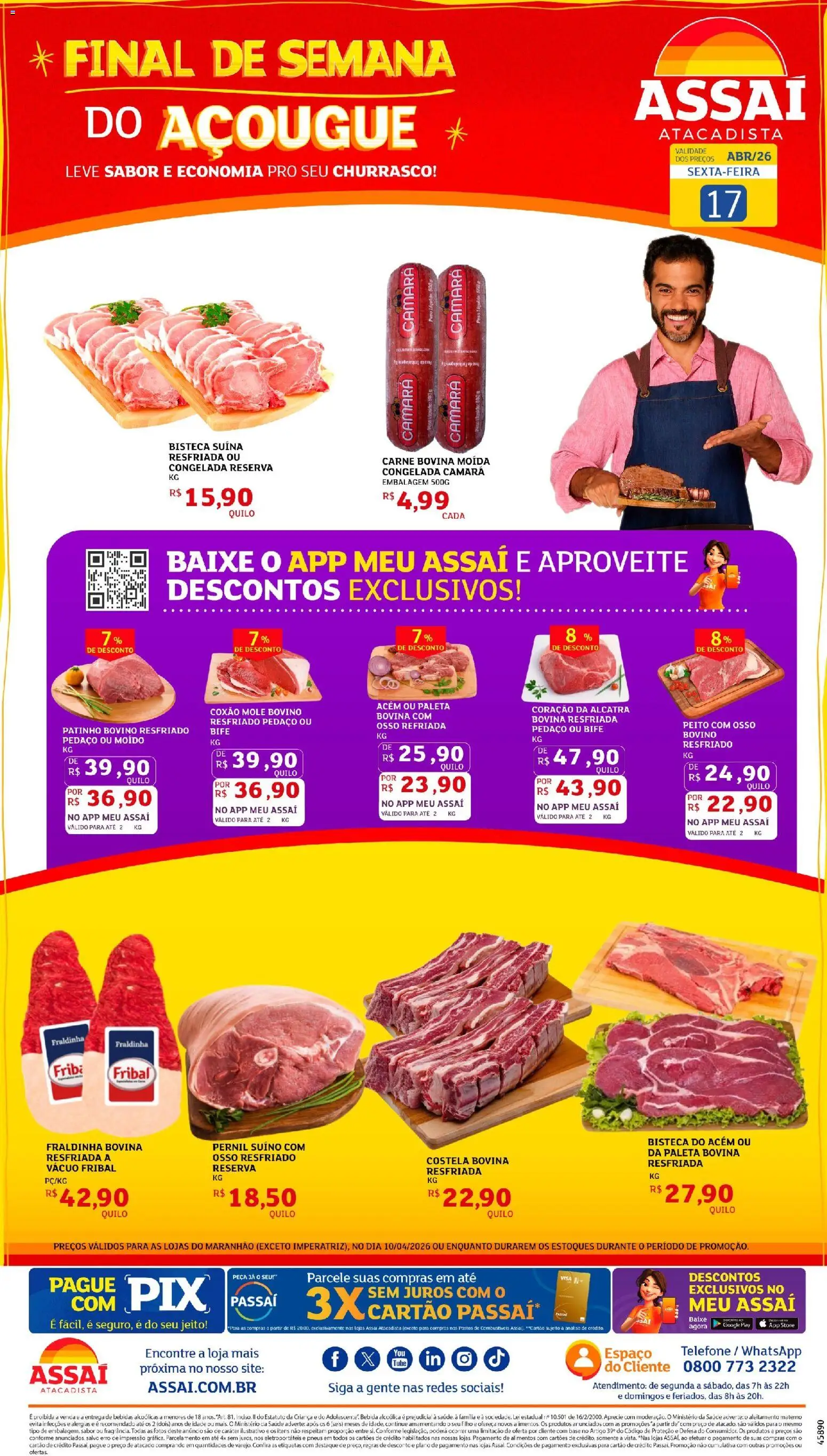 Assaí Atacadista Folheto - válido de 17.04.2026 | Página: 1 | Produtos: Pernil, Base, Carne, Telefone