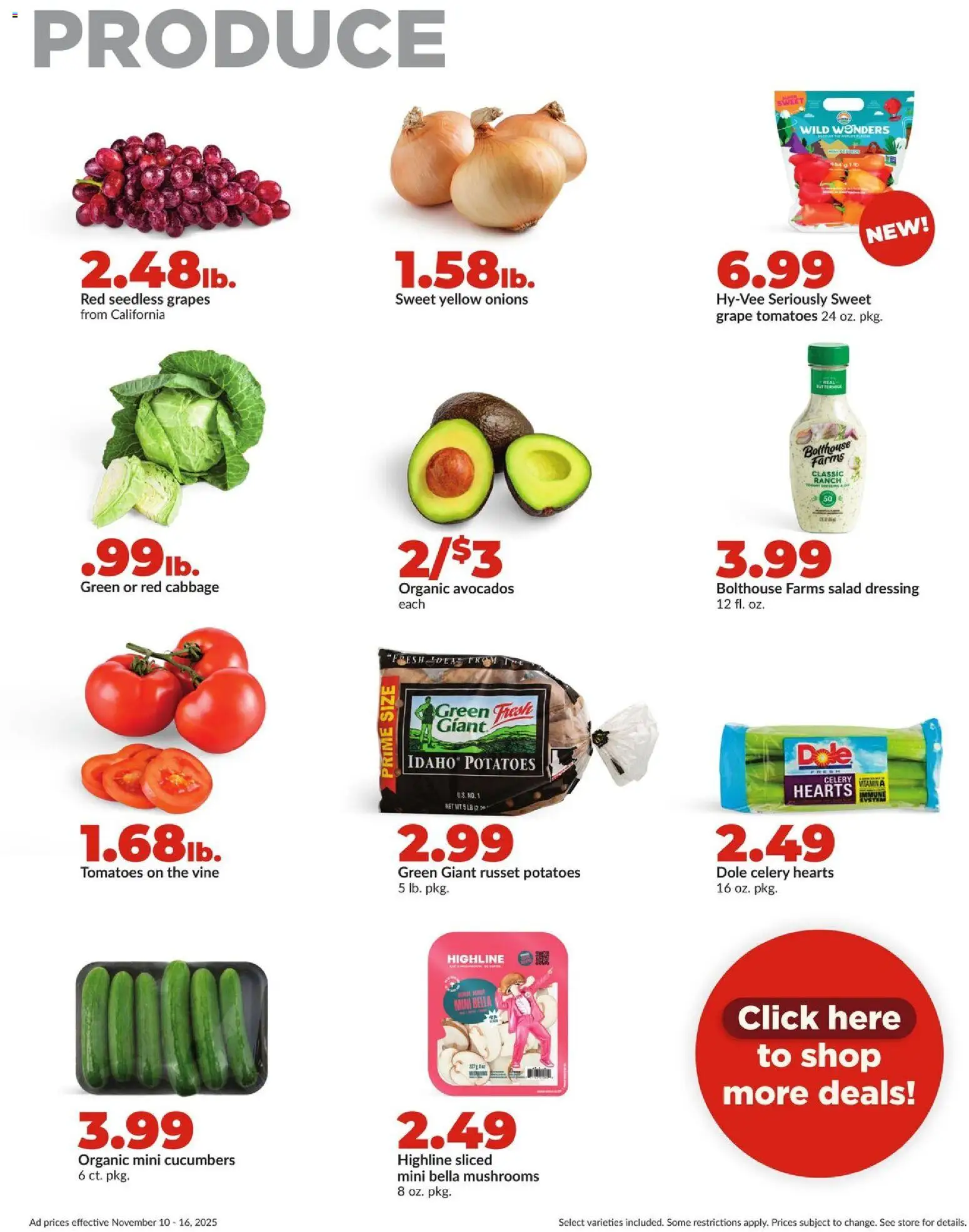 HyVee Weekly Ad - valid from 10.11.2025 | Page: 16 | Products: Vitamin, Mushrooms, Salad, Grapes