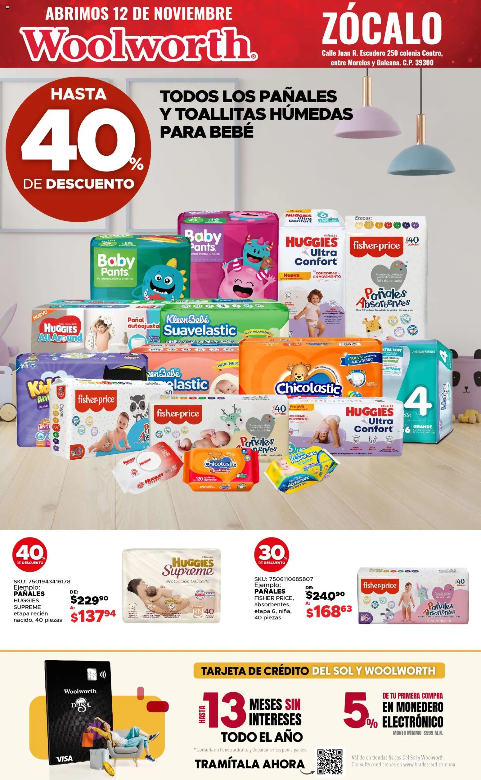 Nuevas ofertas de Del Sol y Woolworth válidas en toda la República Mexicana desde el 12.11.2025. ¡Encuentra las mejores ofertas en Del Sol y Woolworth catálogo Apertura Acapulco Centro 217! | Página: 36 | Productos: Monedero, Toallitas húmedas, Pañales, Pants