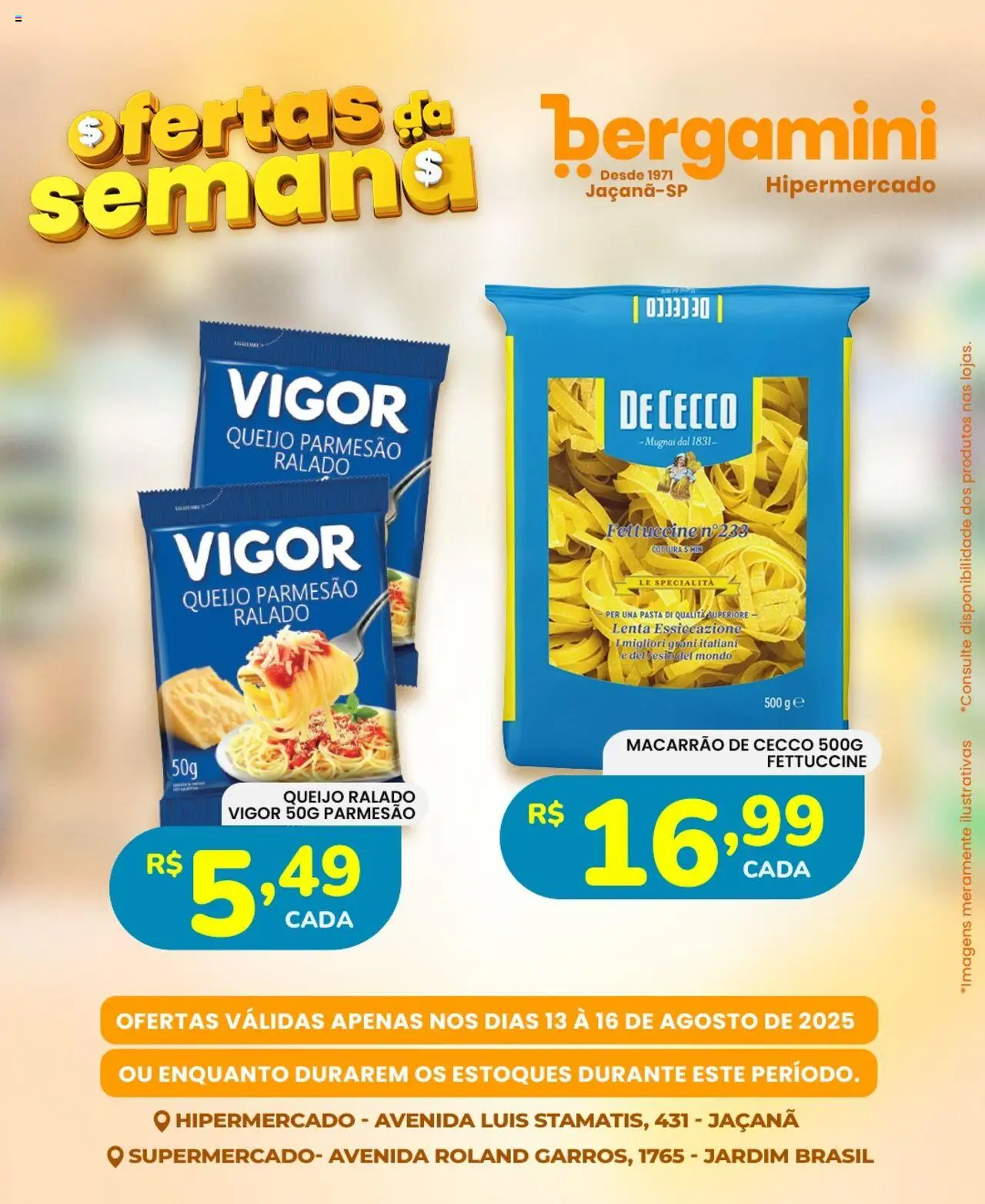 Supermercado Bergamini Folheto - válido de 13.08.2025 | Página: 19 | Produtos: Parmesão, Queijo ralado, Macarrão, Queijo parmesão