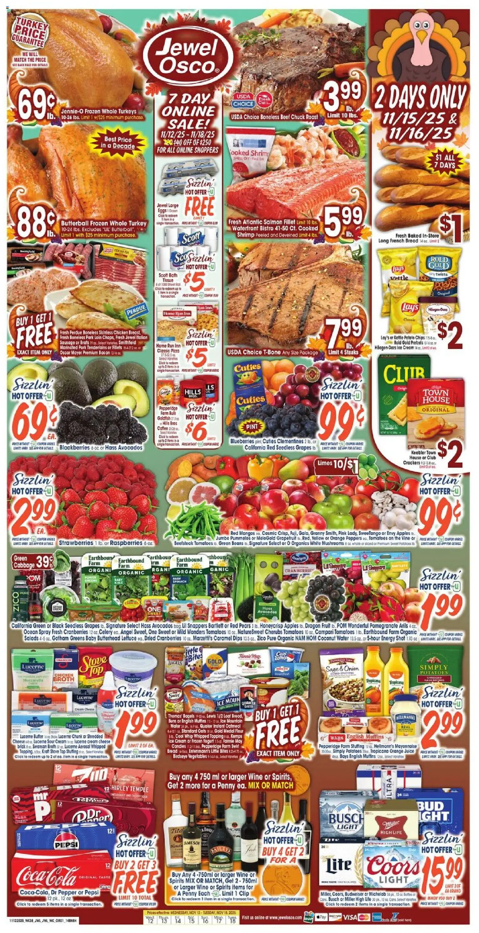 Jewel Osco Weekly Ad - valid from 12.11.2025 | Page: 1 | Products: Butter, Coffee, Strawberries, Water