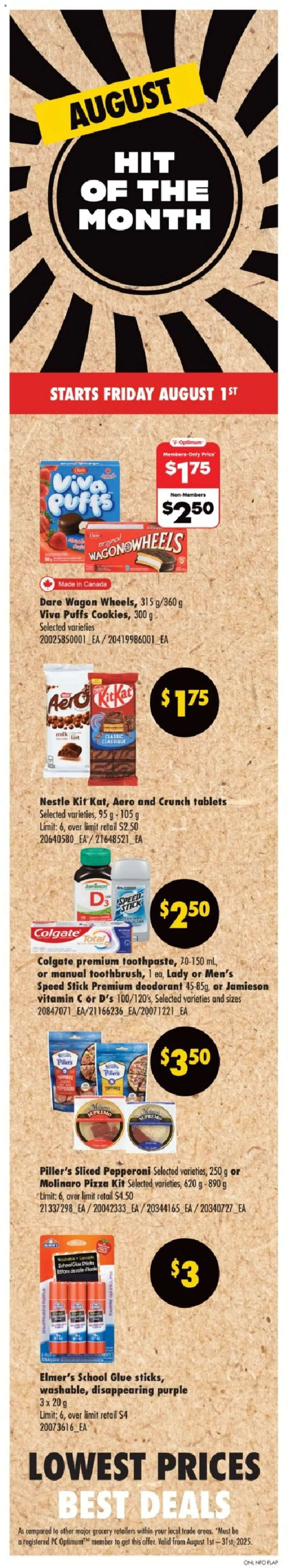 No Frills flyer valid from 31.07.2025 | Page: 9 | Products: Deodorant, Toothpaste, Chocolate, Pizza