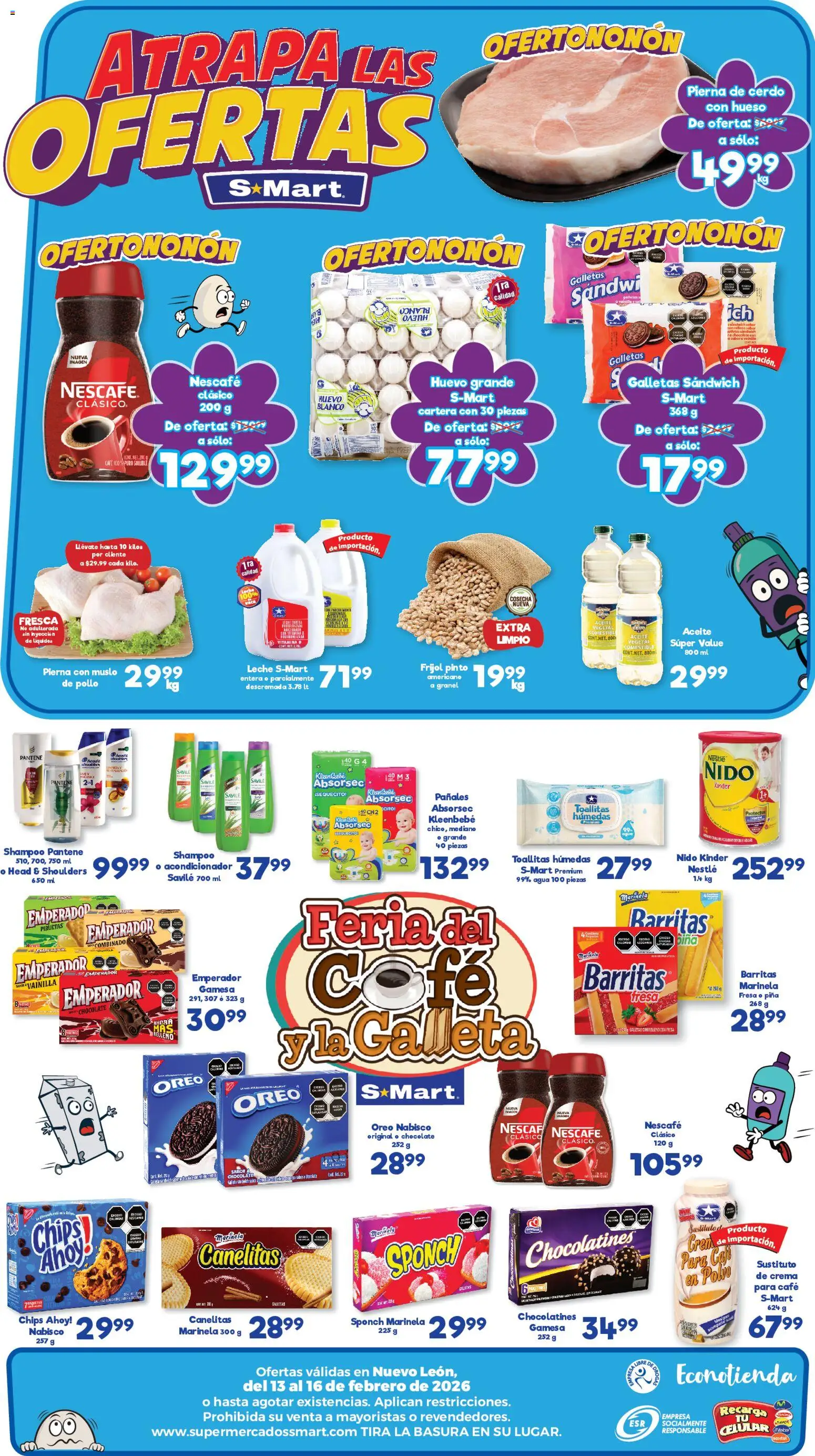 Nuevas ofertas de S-Mart válidas en toda la República Mexicana desde el 13.02.2026. ¡Encuentra las mejores ofertas en S-Mart folleto Monterrey! | Página: 2 | Productos: Agua, Cerdo, Piña, Pañales