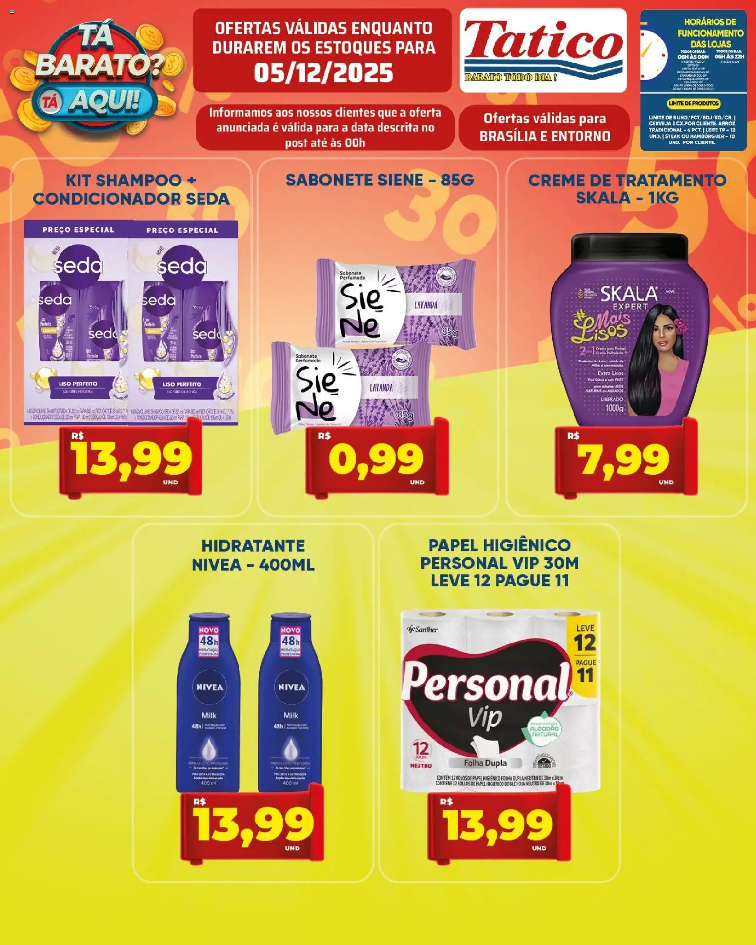 Tatico Folheto - válido de 05.12.2025 | Página: 14 | Produtos: Shampoo, Arroz, Hambúrguer, Papel higiênico