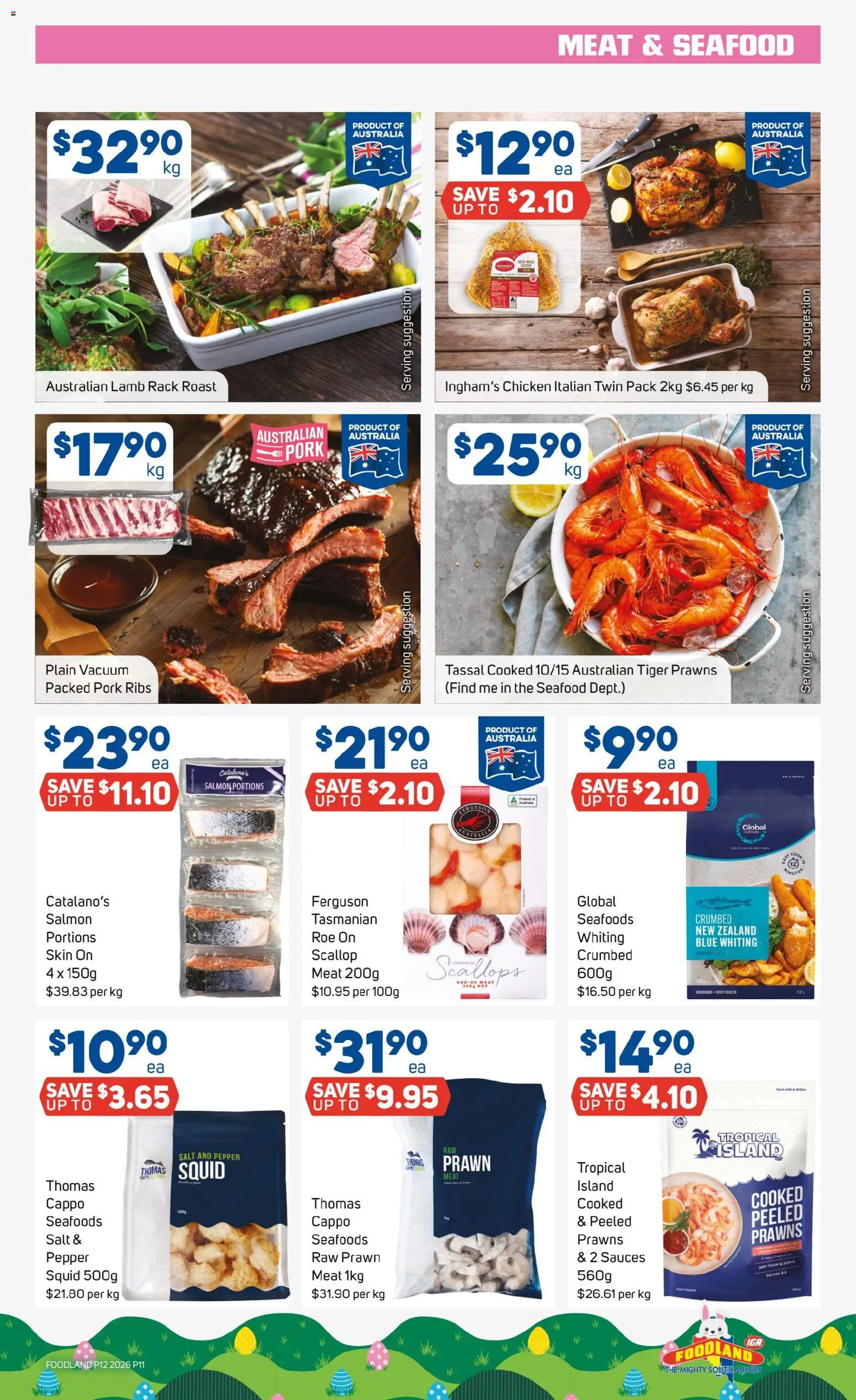 Foodland catalogue - valid from 18.03.2026 | Page: 11 | Products: Chicken, Prawns, Salmon, Seafood