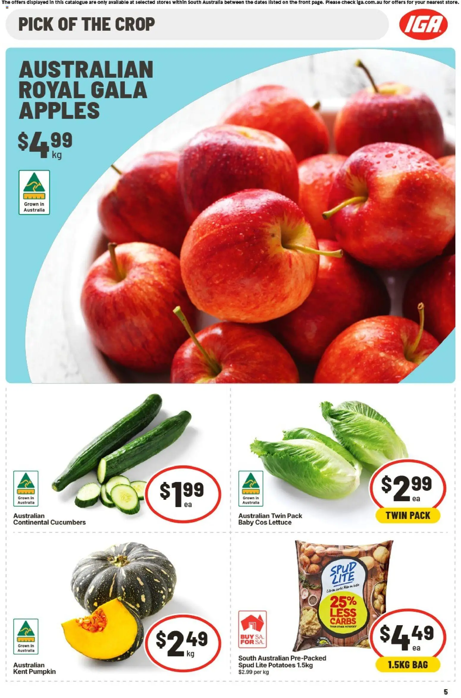 IGA catalogue - valid from 15.04.2026 | Page: 5 | Products: Apples, Cucumbers, Potatoes, Pumpkin