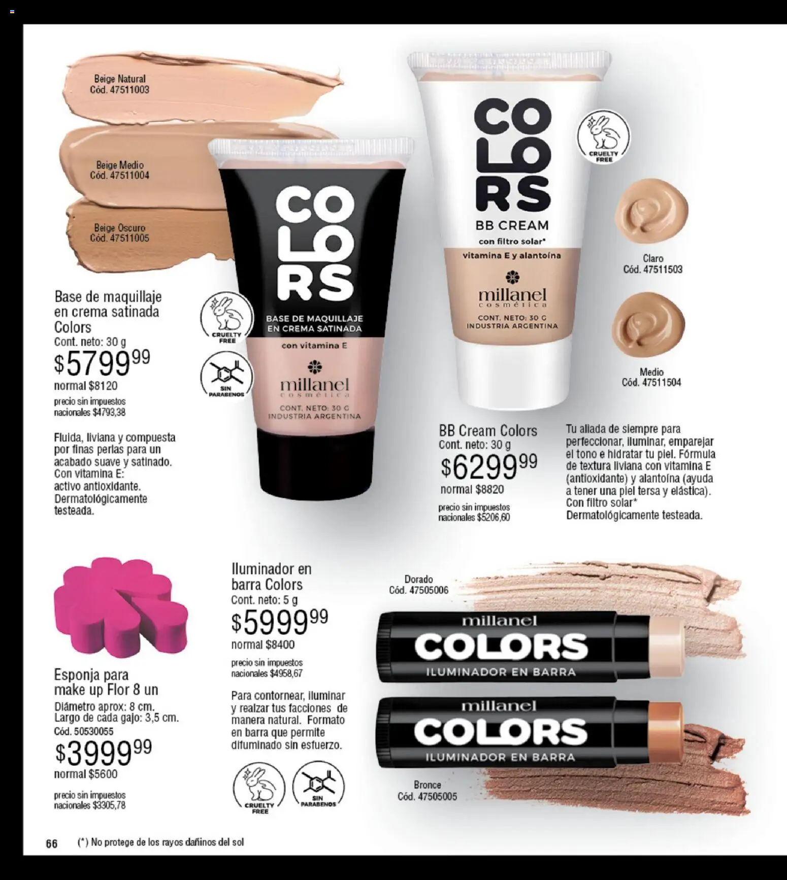 Millanel - Catálogo │ válido desde el 05.01.2026 | Página: 66 | Productos: Base de maquillaje, Iluminador, Esponja, Crema