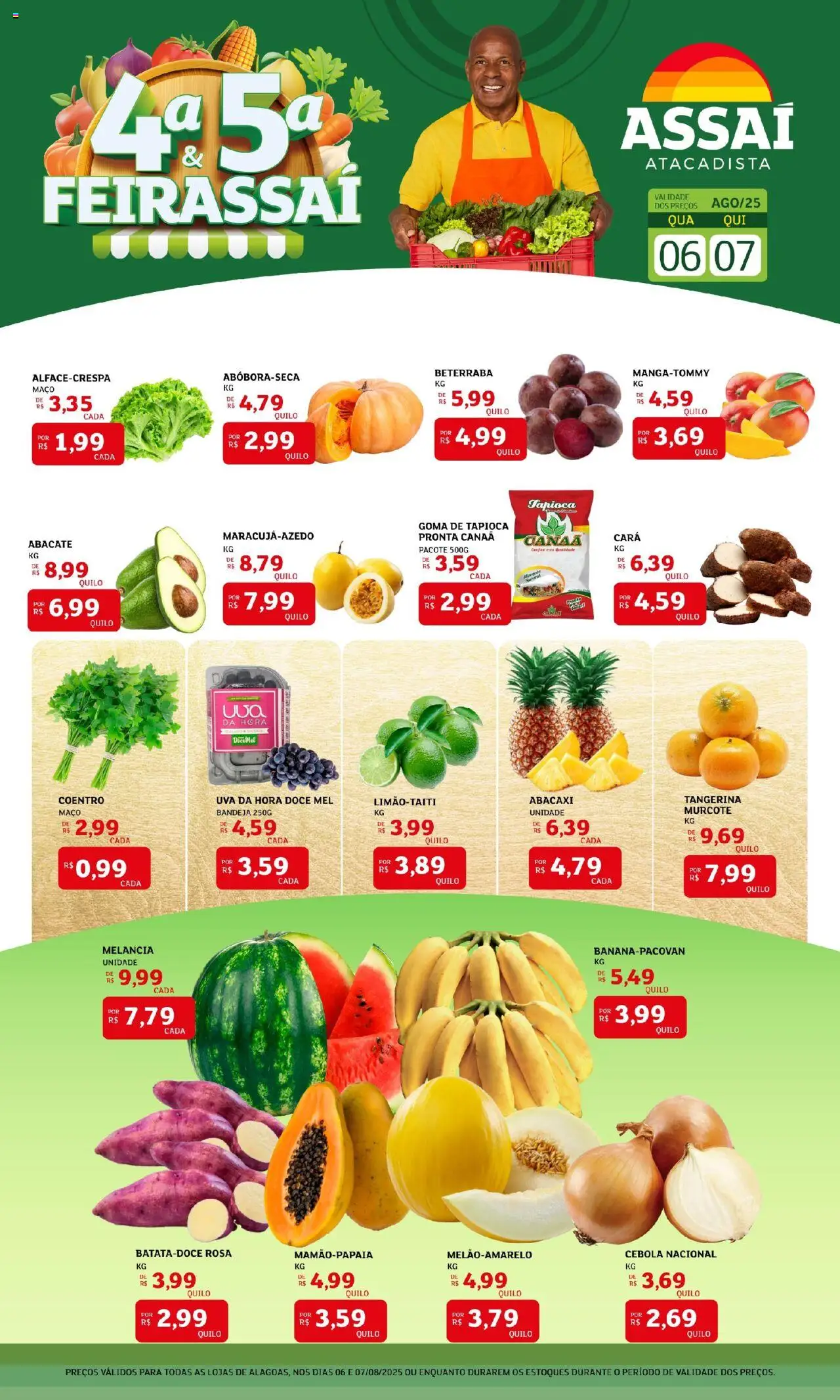 Assaí Atacadista Folheto - válido de 06.08.2025 | Página: 1 | Produtos: Melancia, Cebola, Tapioca, Abacaxi