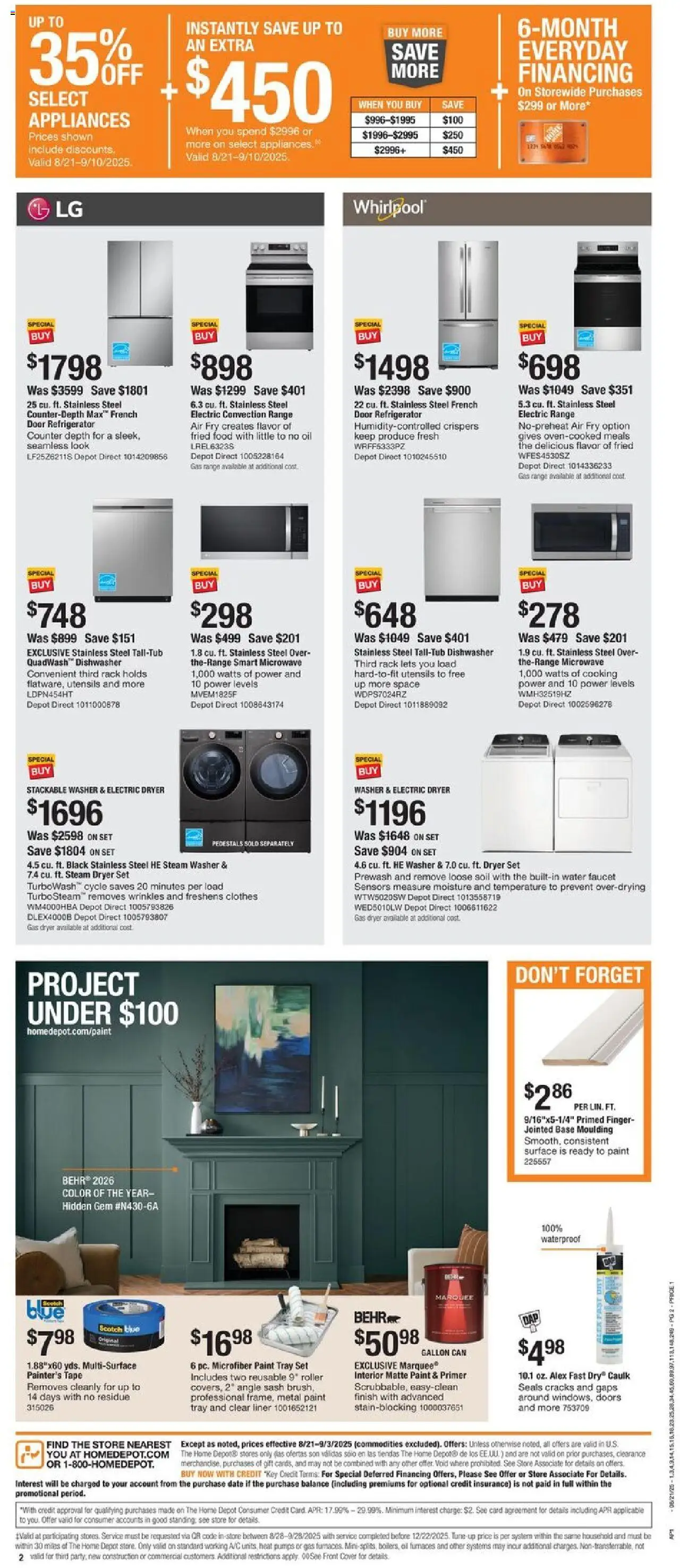 Home Depot Local Ad - valid from 21.08.2025 | Page: 2 | Products: Microwave, Clothes, Dryer, Dishwasher