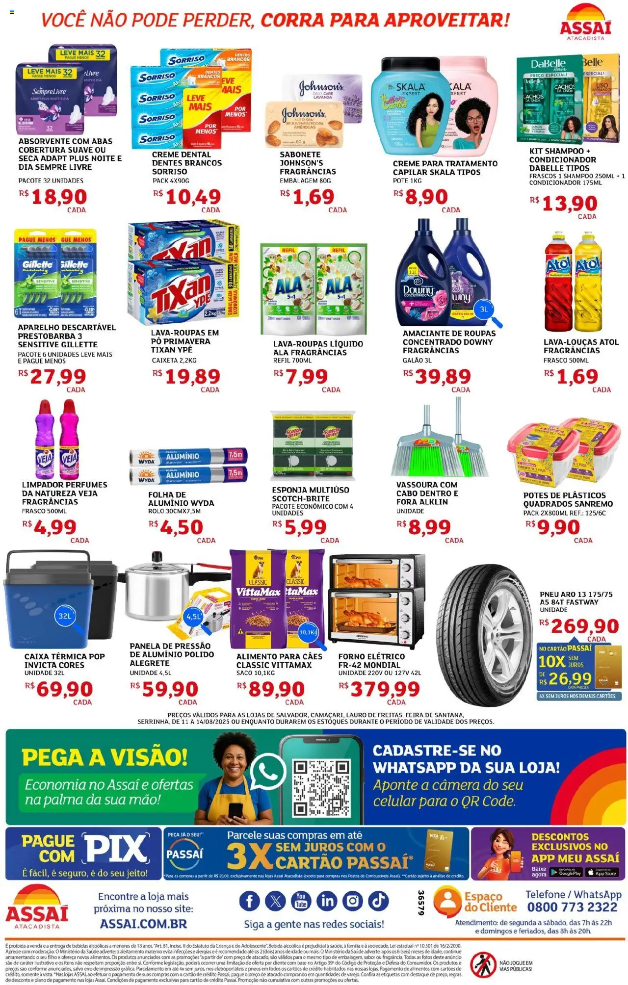 Assaí Atacadista Folheto - válido de 11.08.2025 | Página: 4 | Produtos: Pneu, Sabonete, Telefone, Sempre Livre